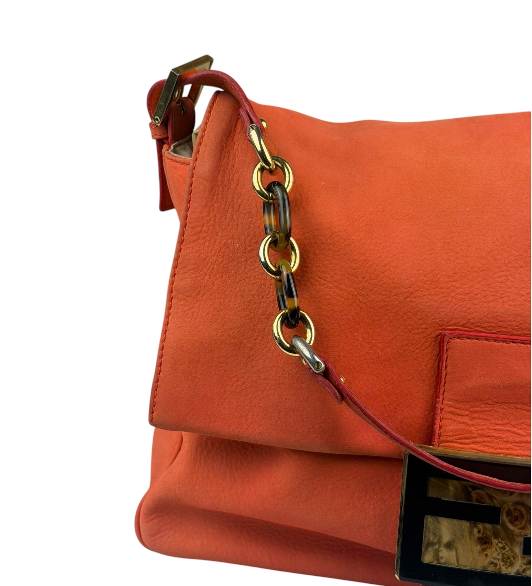 Fendi Vintage Peachy Suede/Leather Forever Flap Mamma Baguette