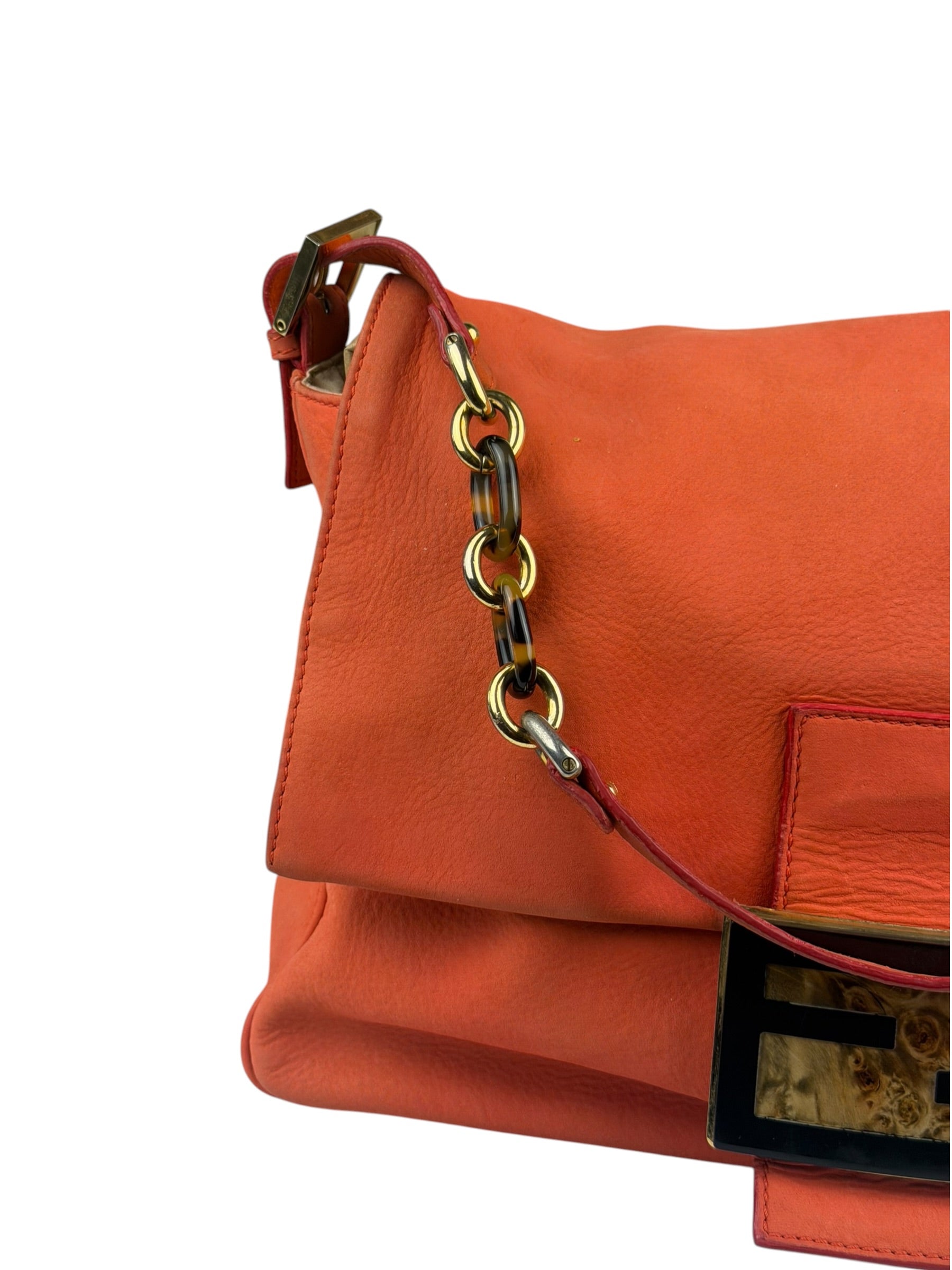 Fendi Vintage Peachy Suede/Leather Forever Flap Mamma Baguette