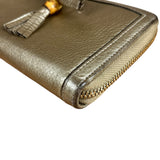 Gucci Bronze Metallic Leather Bamboo Long Zippy Wallet