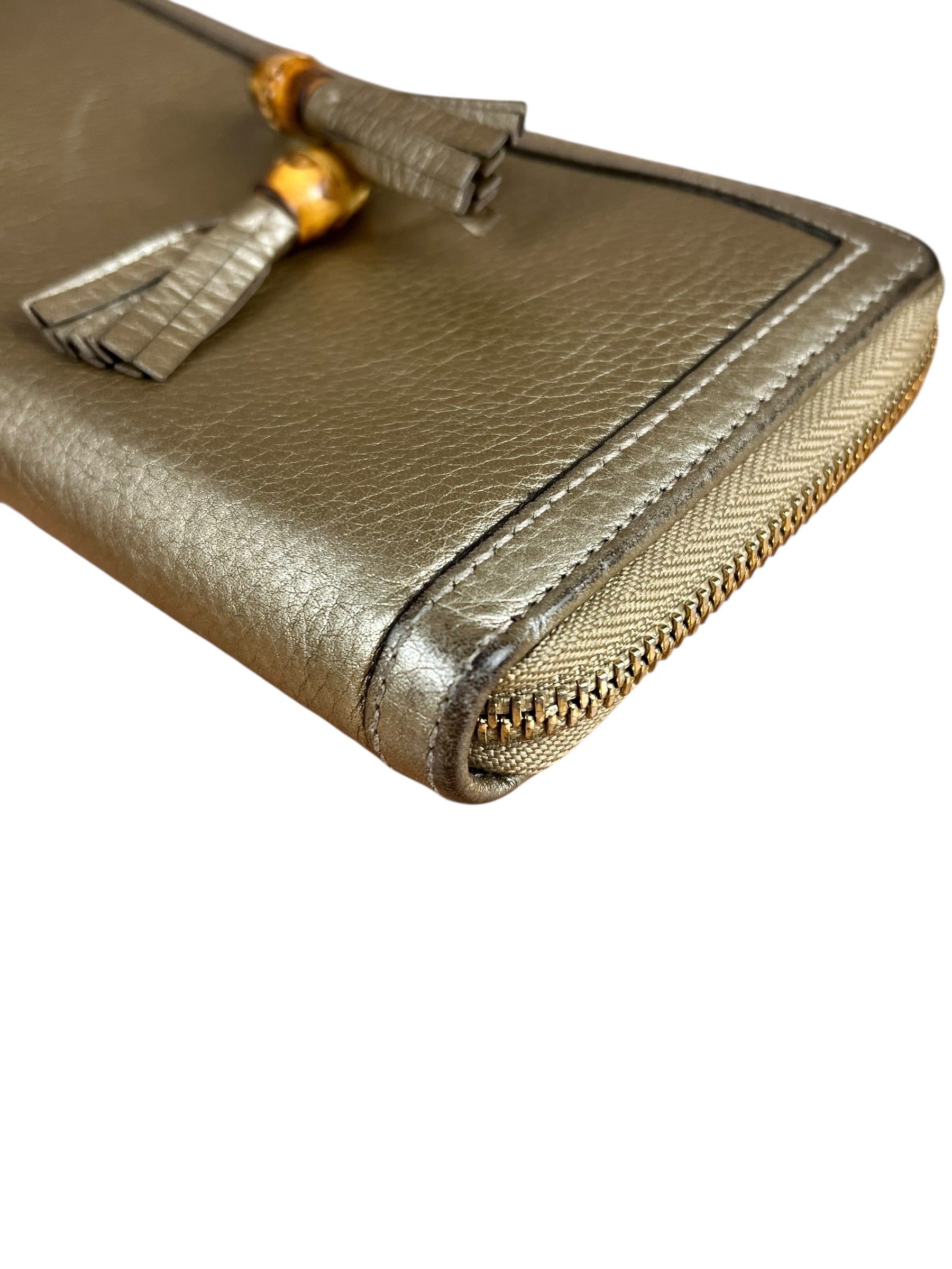 Gucci Bronze Metallic Leather Bamboo Long Zippy Wallet