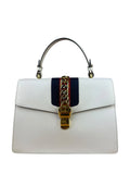 Gucci White Leather Sylvie Web Strap Top Handle