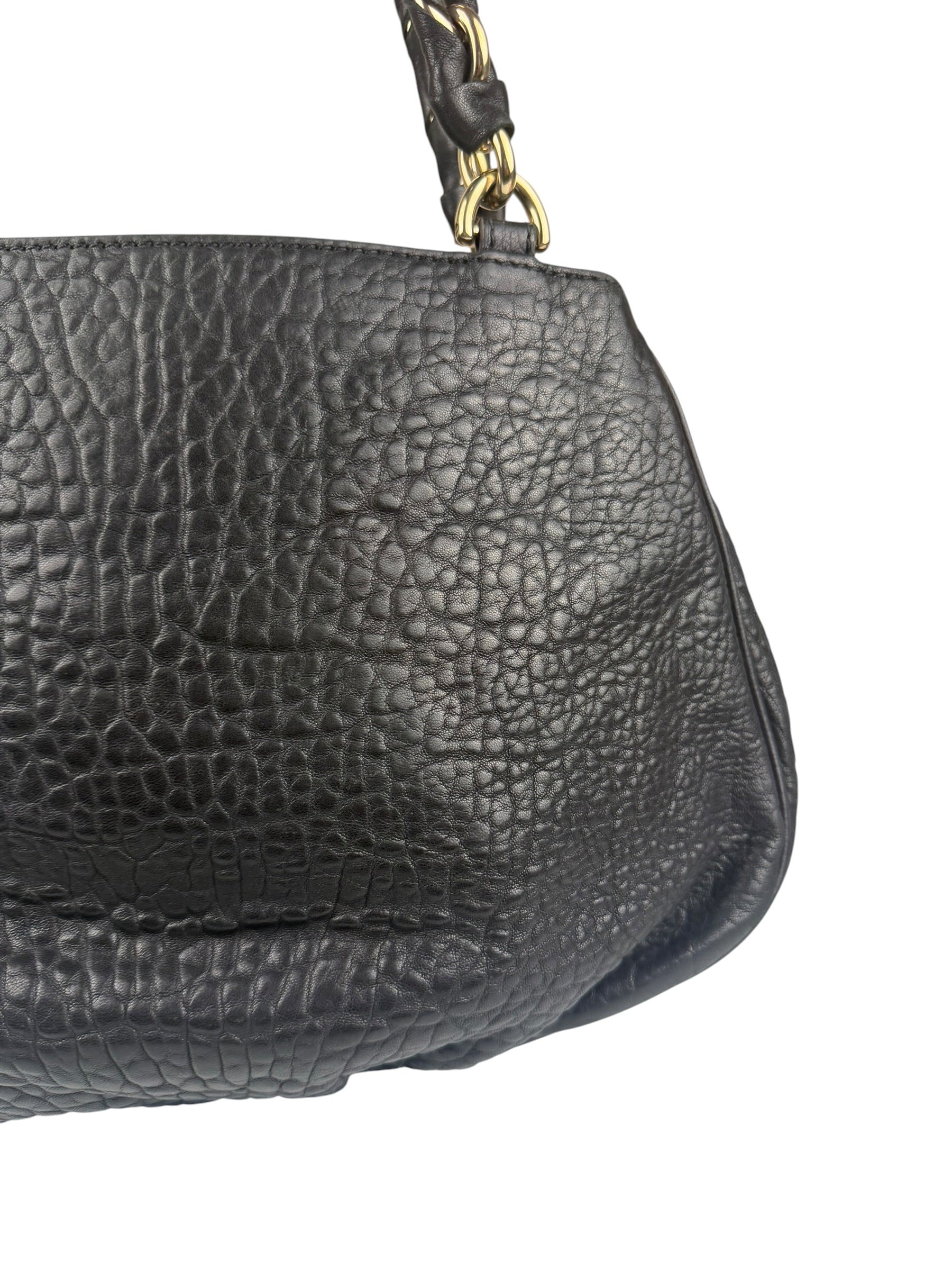 Fendi Black Leather Mia Chain Hobo Bag