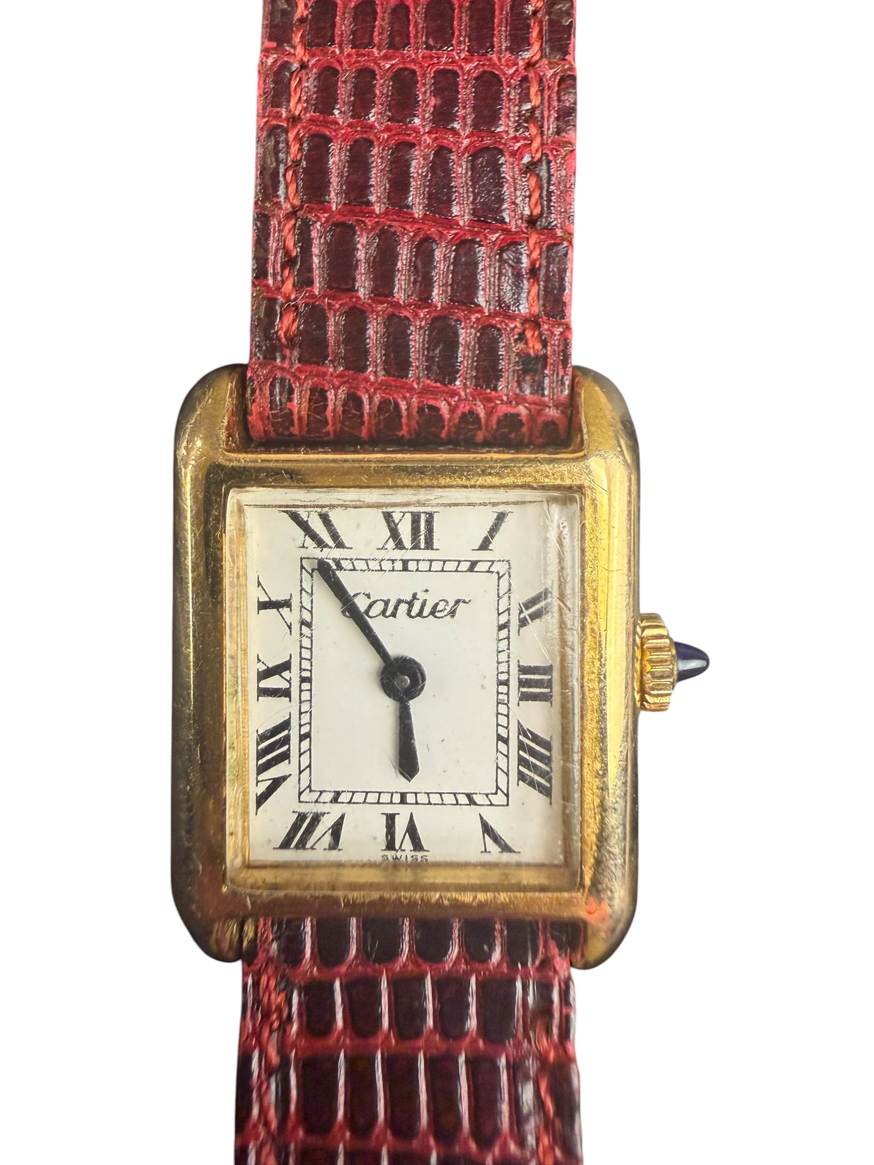 Cartier Tank White Roman Dial Red Strap 1970's