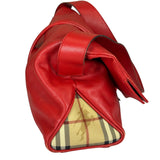 Burberry Red Leather Haymarket Check Shoulder Bag