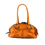 Prada Orange Satin Double Pocket Satchel Shoulder Bag