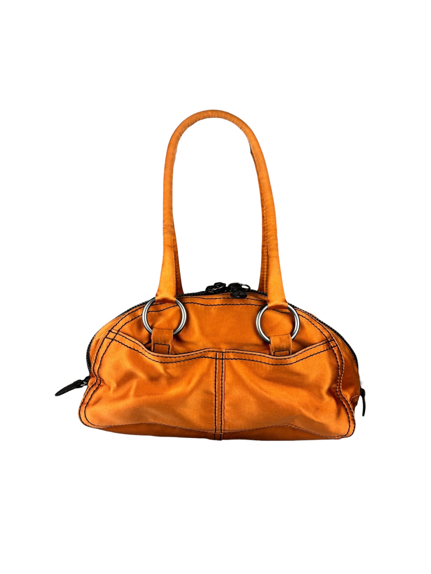 Prada Orange Satin Double Pocket Satchel Shoulder Bag