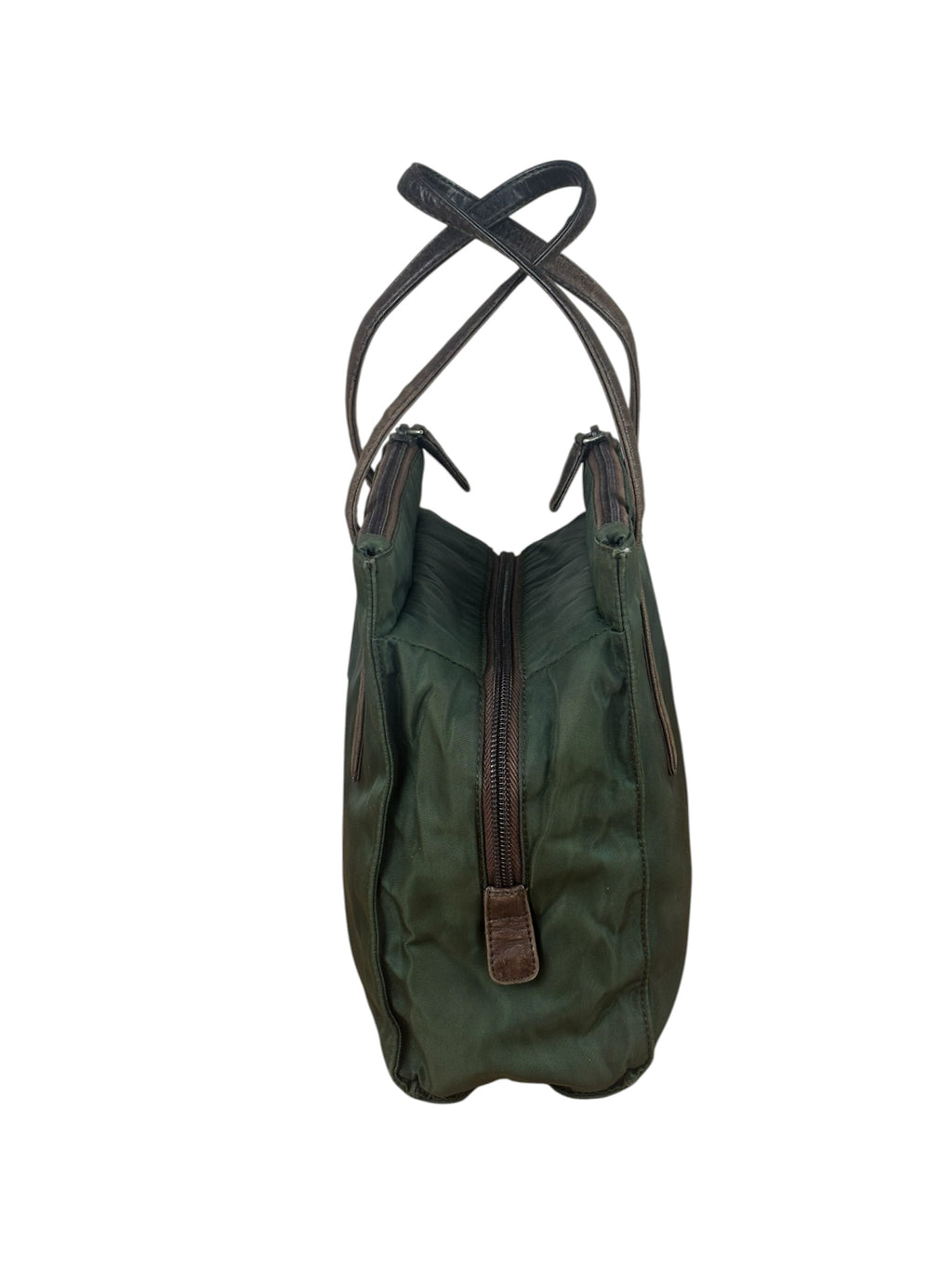 Prada Green/Brown Leather Trim/Nylon Tote