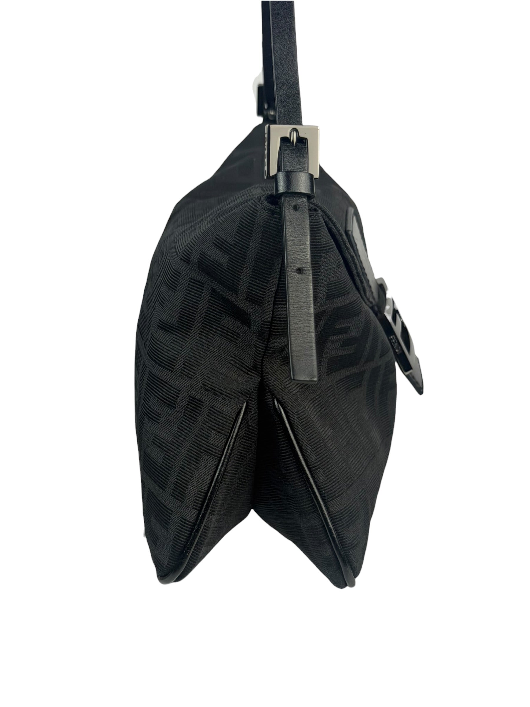 Fendi Black Leather Trim Zucca Mamma Baguette