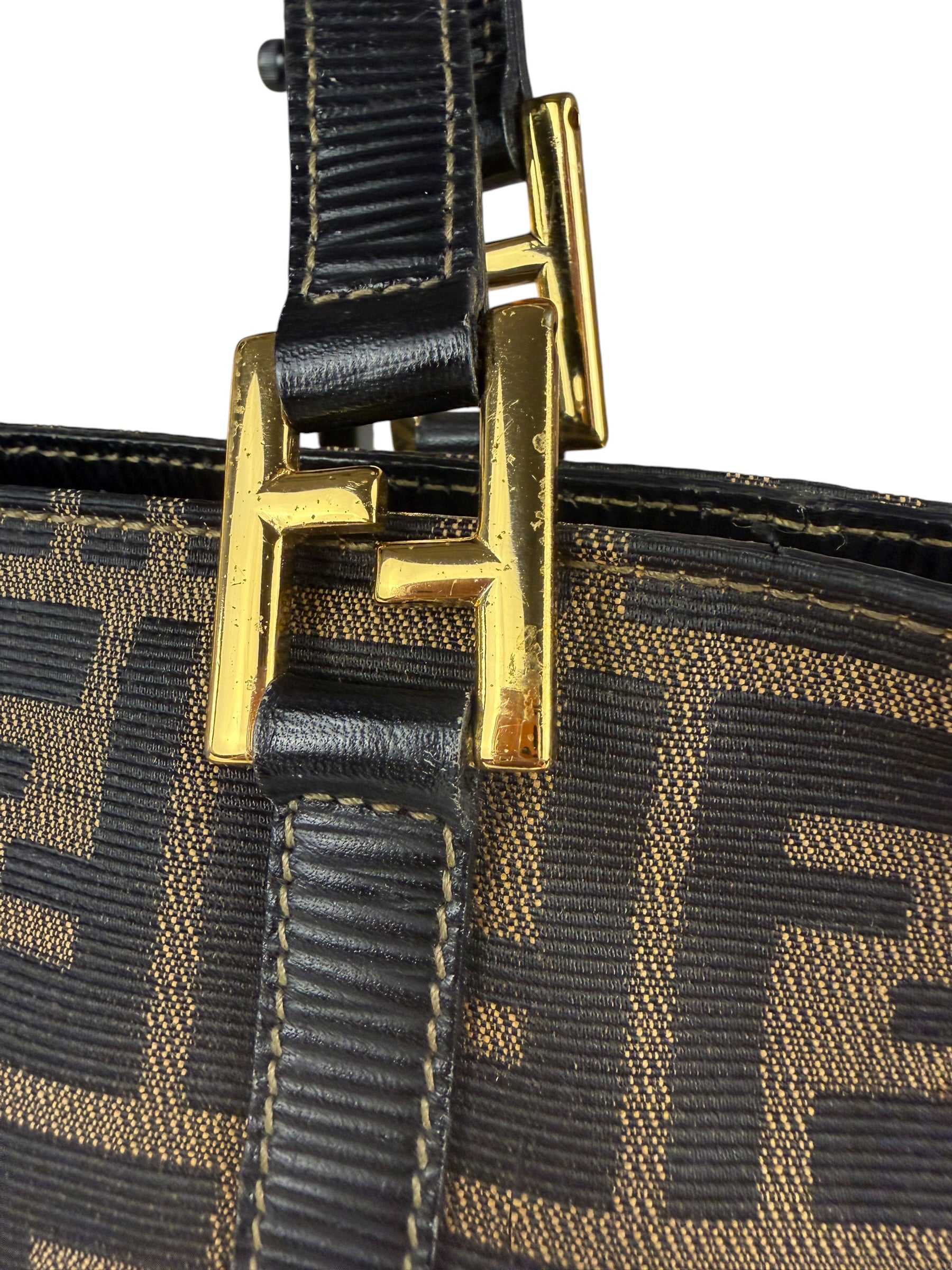 Fendi FF Black Leather Trim Zucca Mamma Pochette