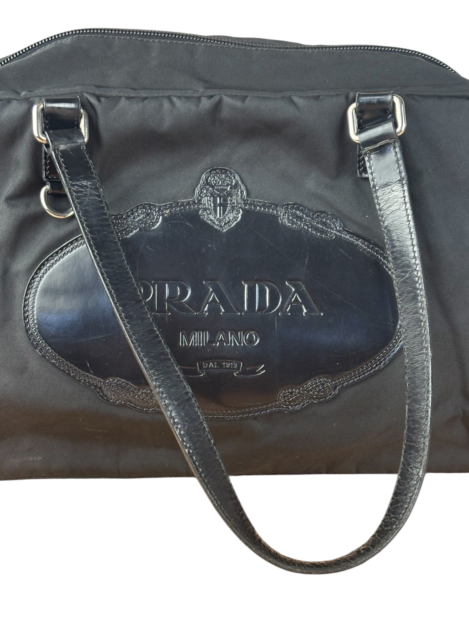 Prada Vintage Black Nylon/Patent Shoulder Bag