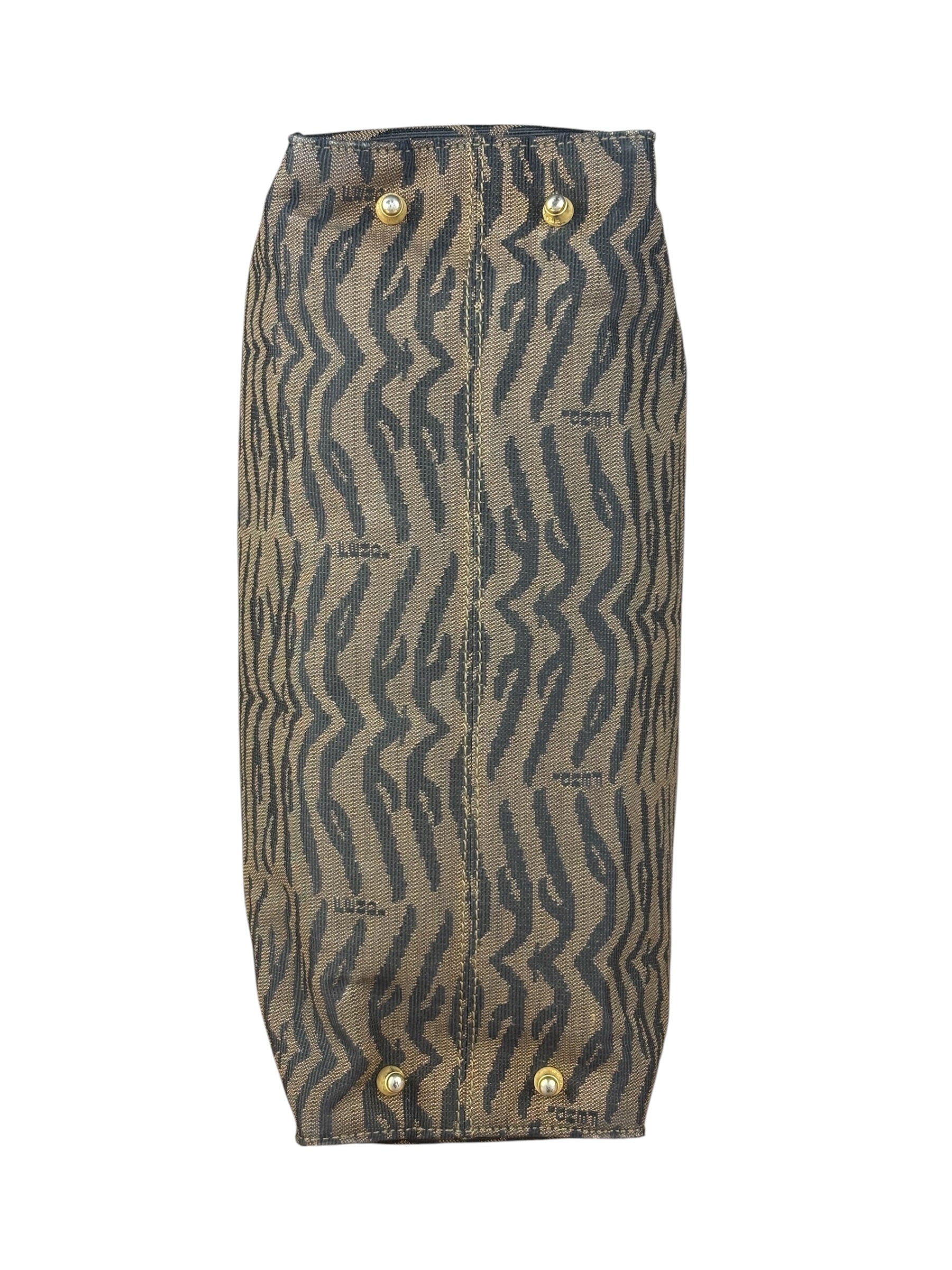 Fendi Vintage Brown Tiger Print Canvas Tote Bag