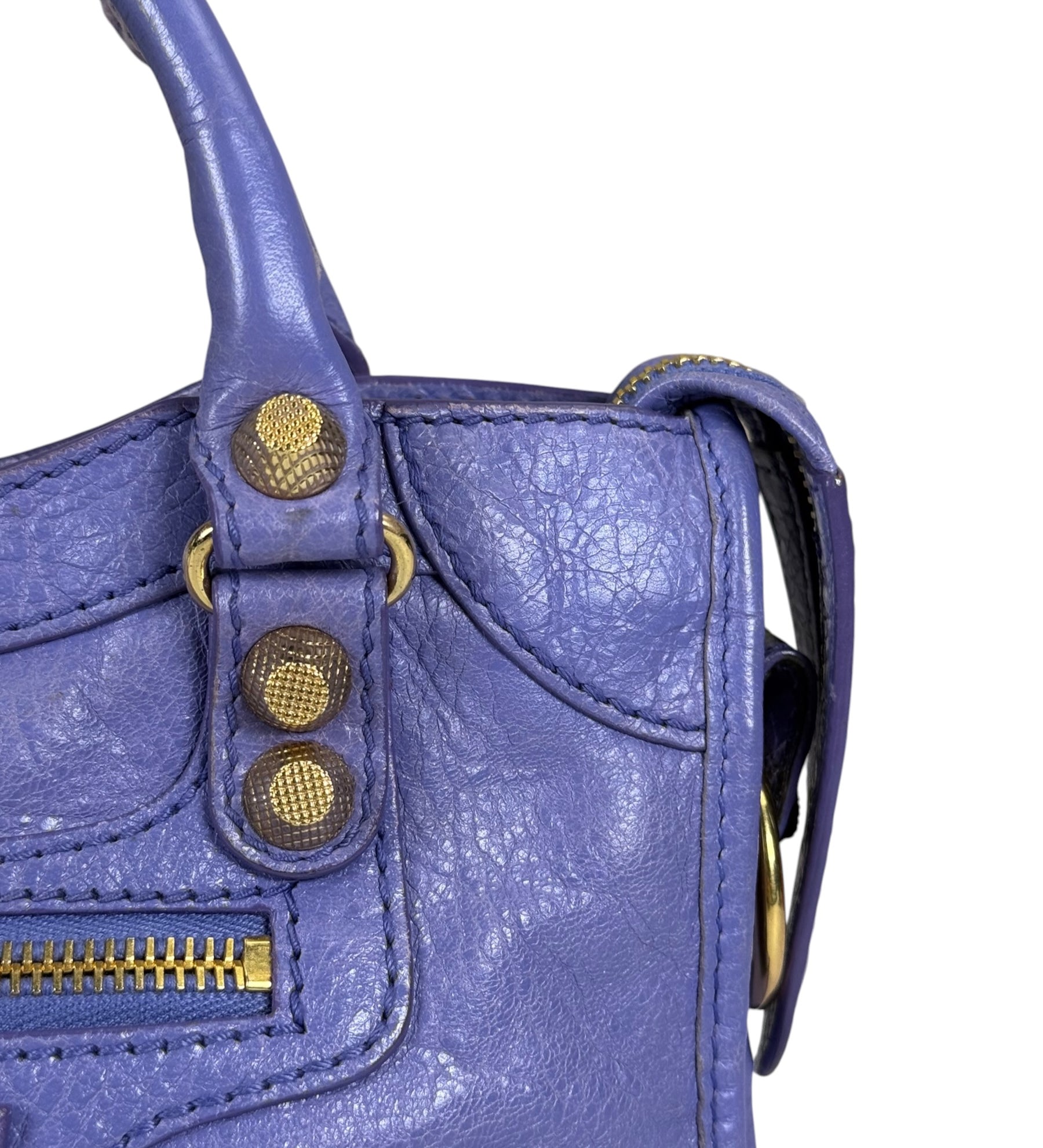 Balenciaga Purple Lambskin Moto City Two-Way Bag
