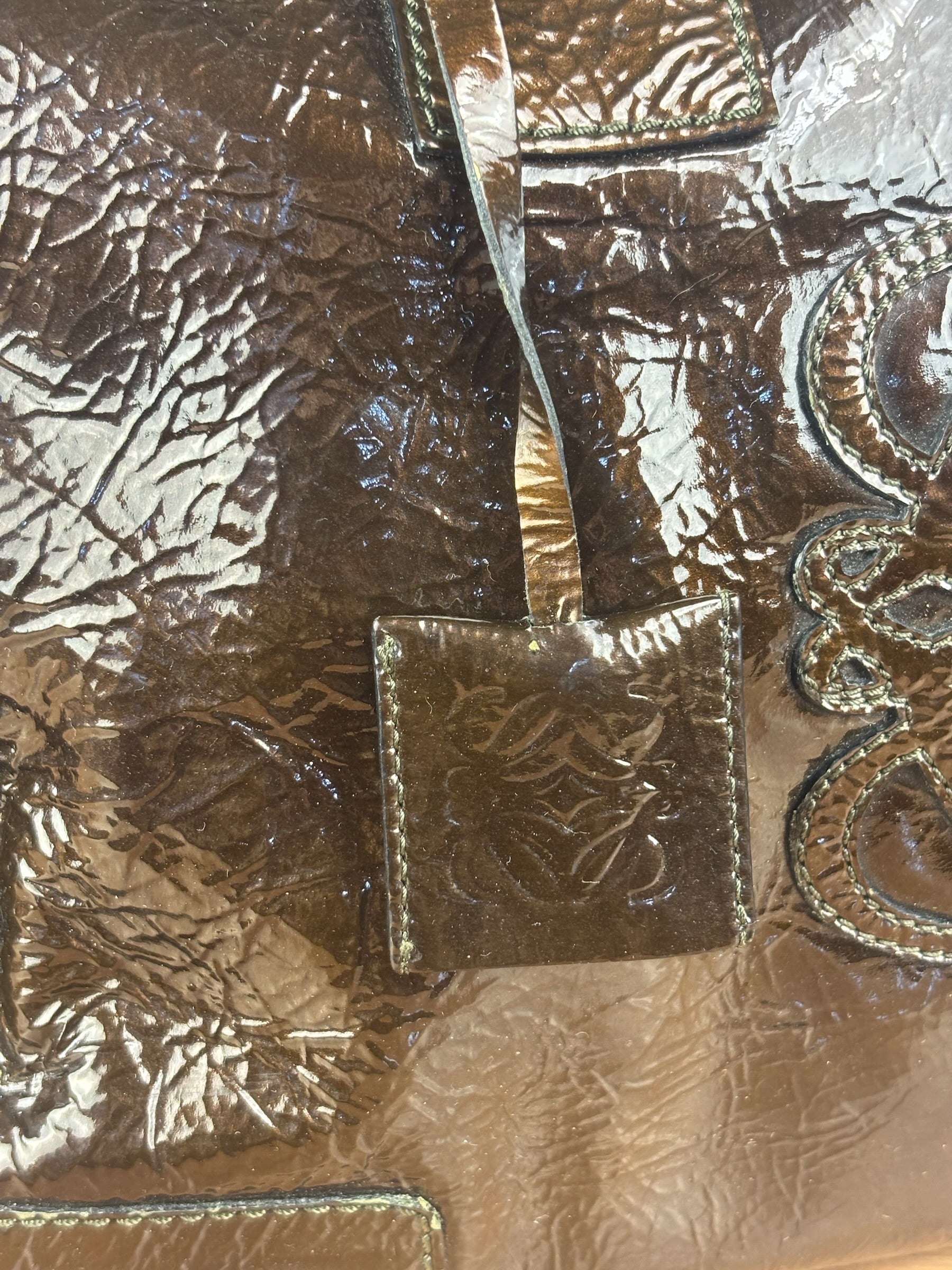 Loewe Vintage Brown Patent Leather Amazona Handbag