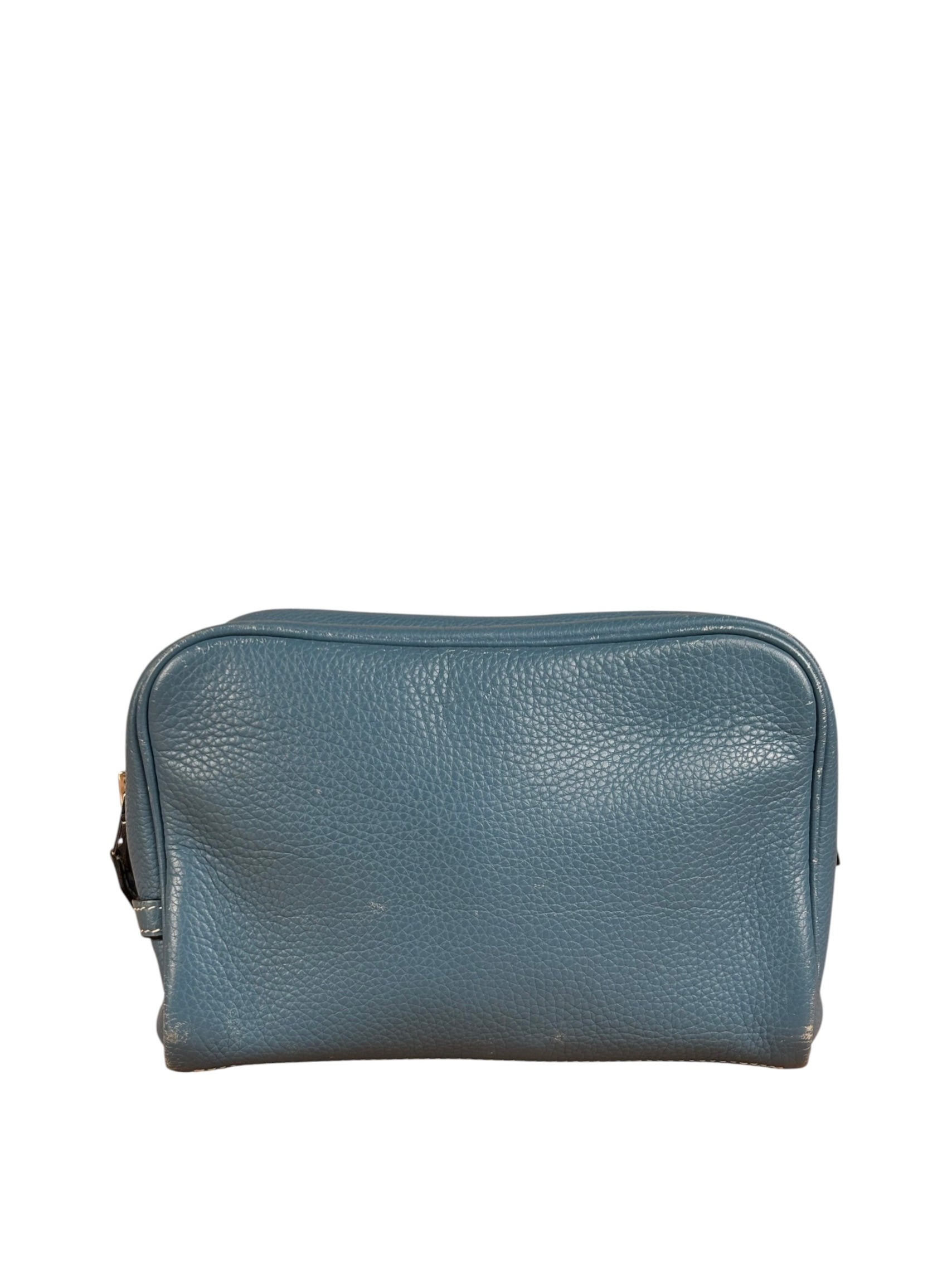 Hermes Blue Leather Cosmetic Pouch