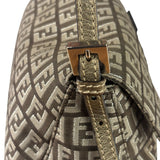 Fendi Brown/Metallic Gold Leather Trim Zucca Baguette