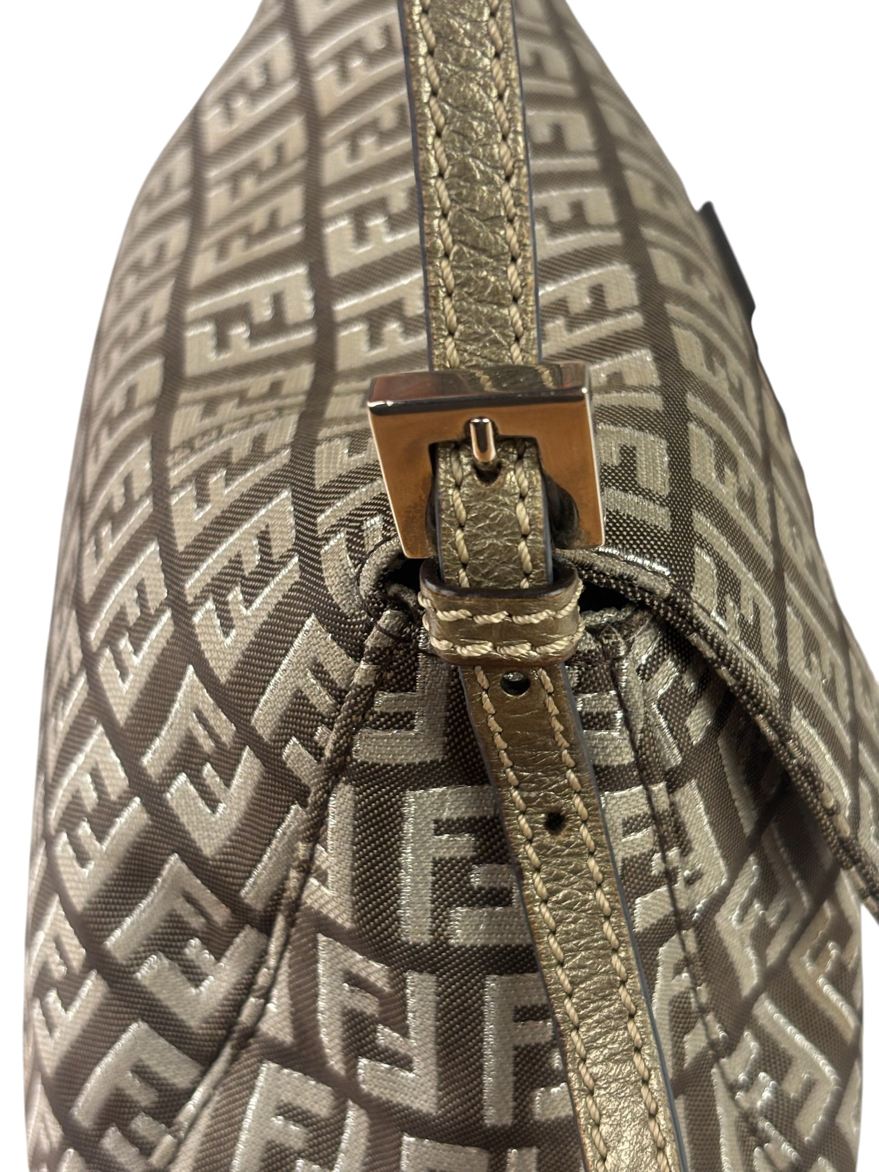 Fendi Brown/Metallic Gold Leather Trim Zucca Baguette
