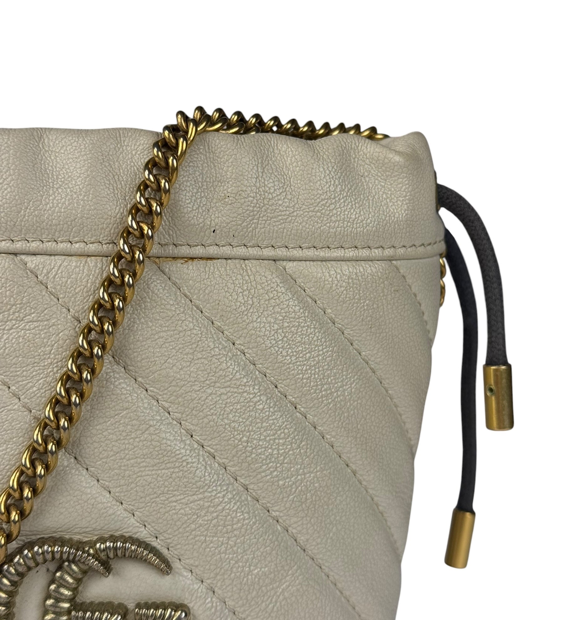 Gucci GG Ivory Leather Marmont Chain Bucket Bag