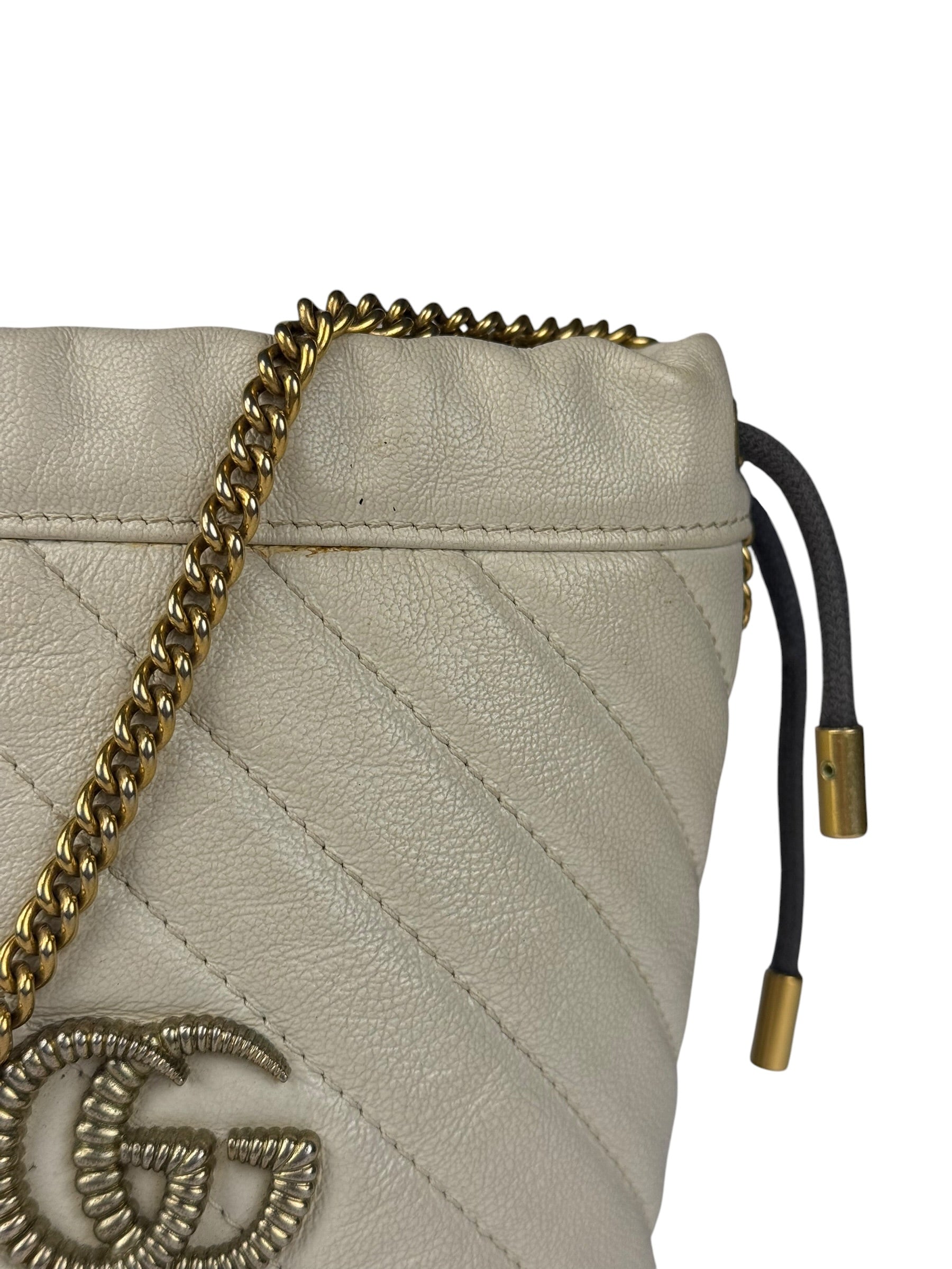 Gucci GG Ivory Leather Marmont Chain Bucket Bag