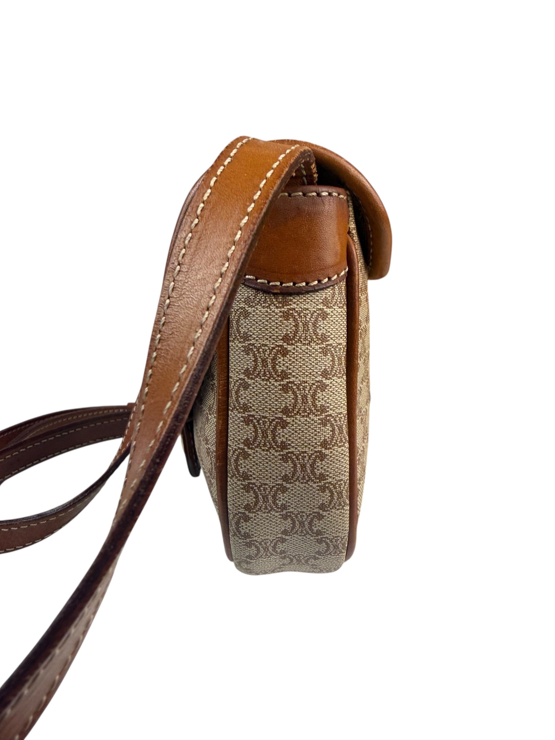 Celine Vintage Beige Leather Trim Macadam Mini Crossbody