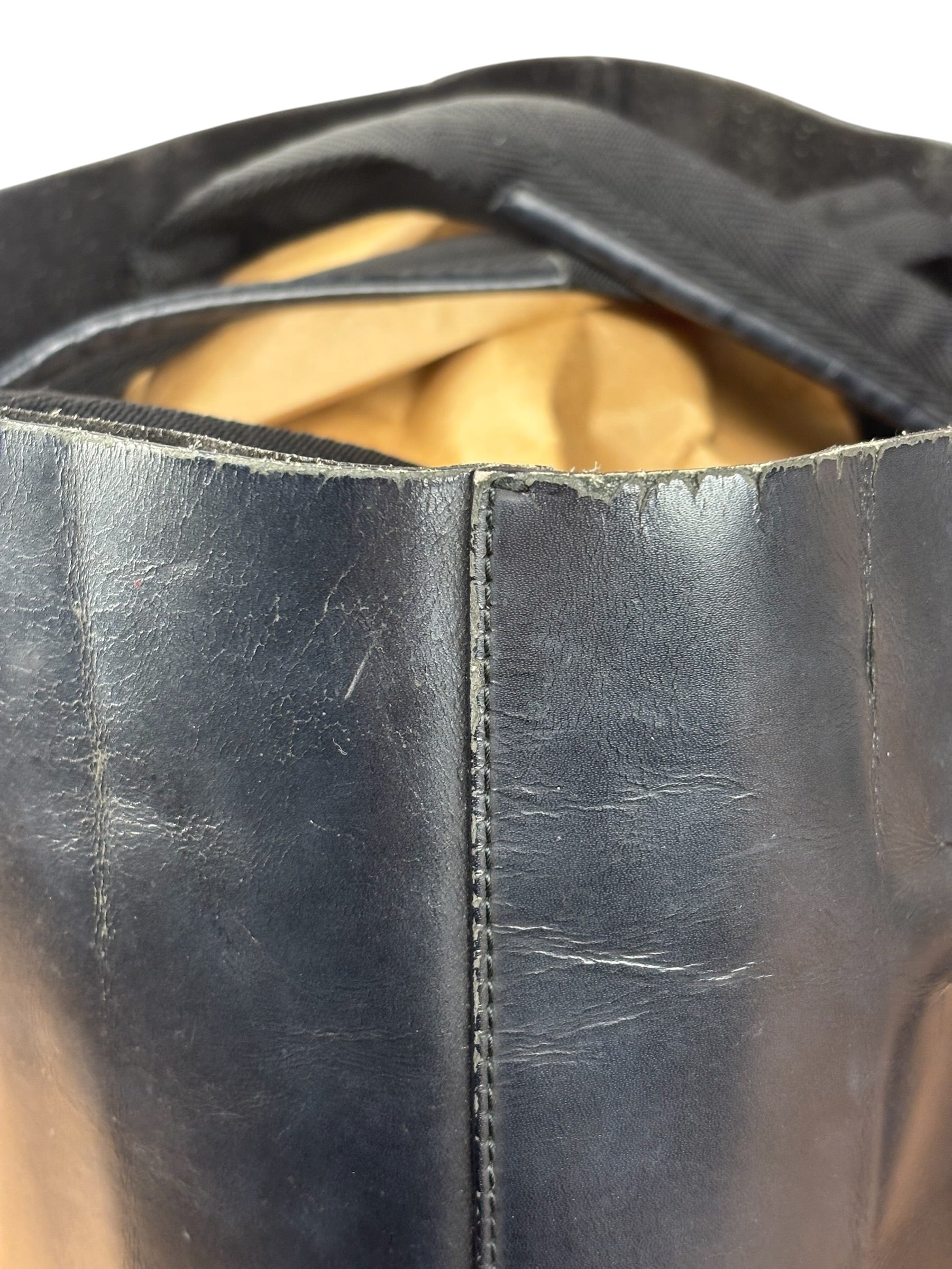 Prada Vintage Black Leather Spazzolato Laser-Cut-Logo Tote Bag