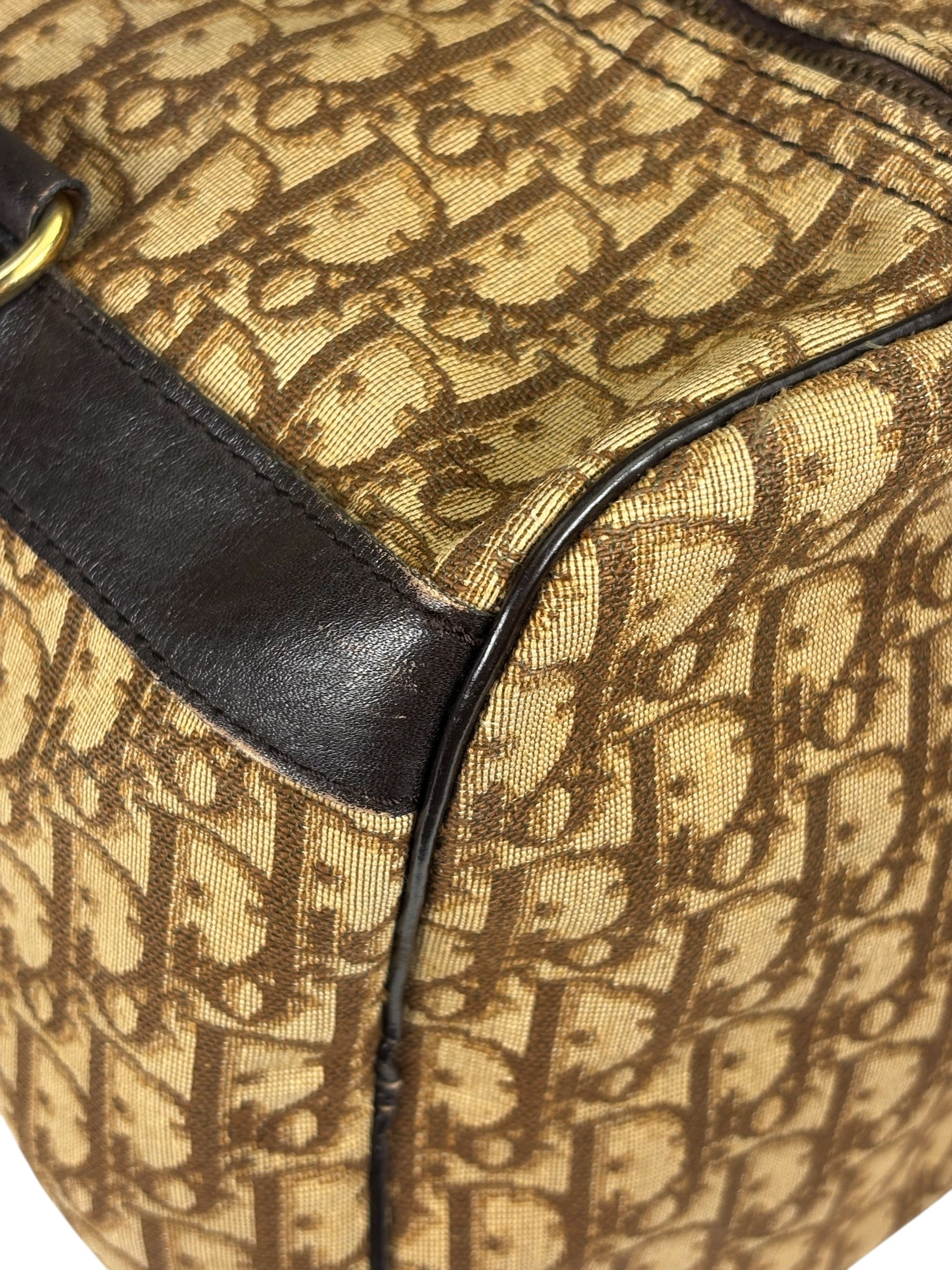 Christian Dior Brown Leather Trim Trotter Boston Handbag