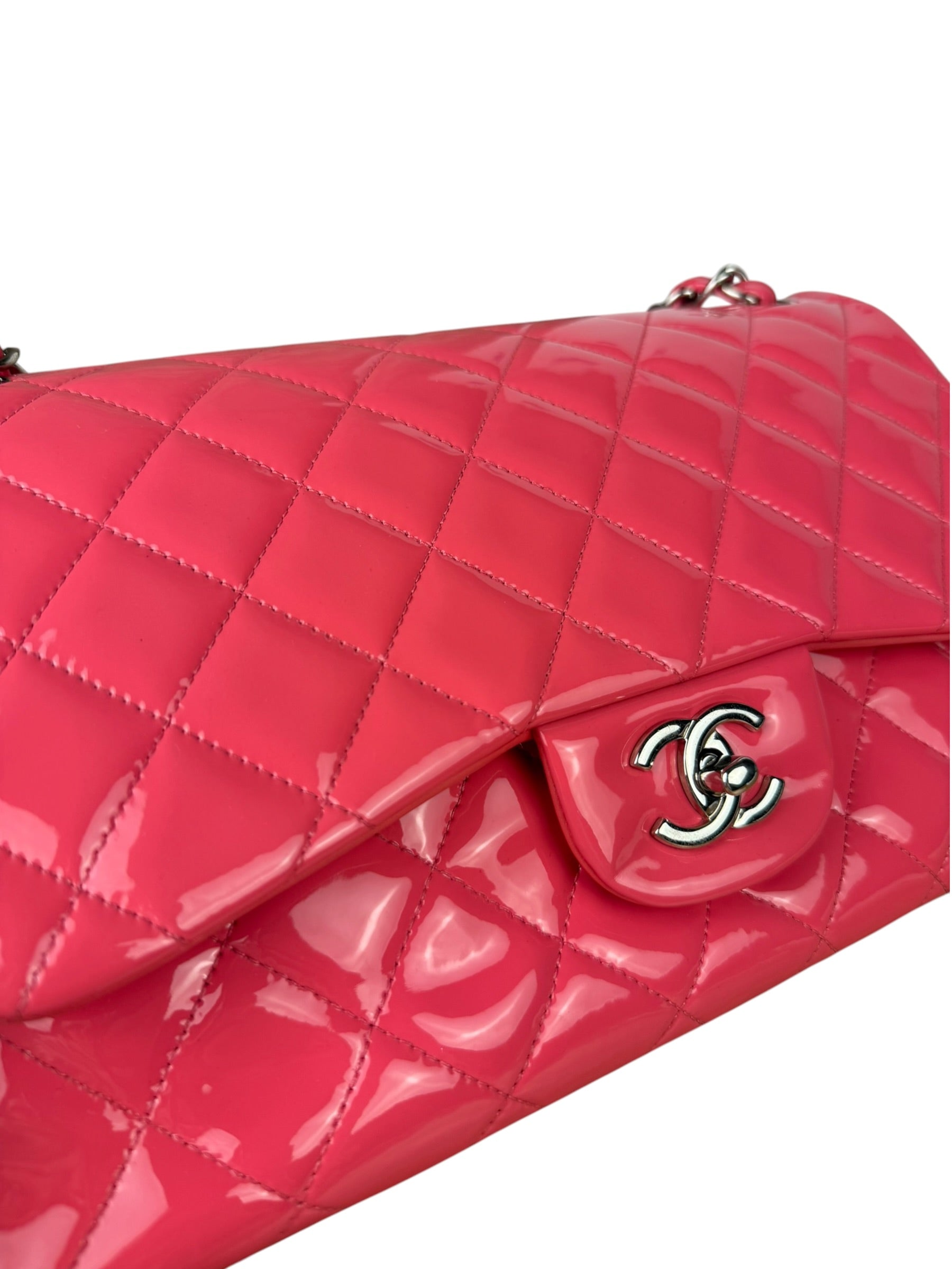 Chanel Pink Patent Leather Double Flap Bag 2012