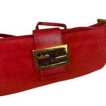 Fendi Red Suede Baguette Crossbody Bag