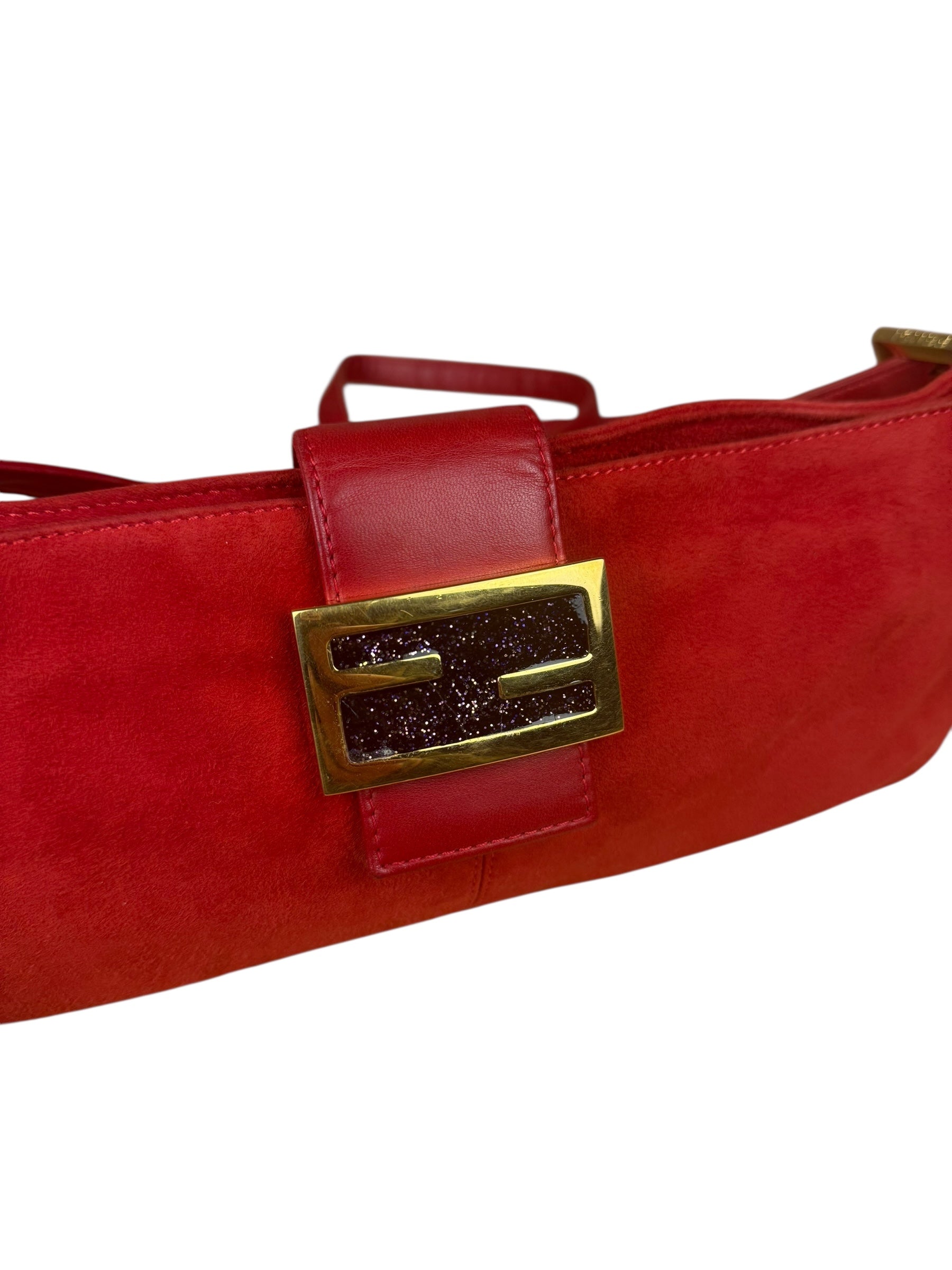 Fendi Red Suede Baguette Crossbody Bag