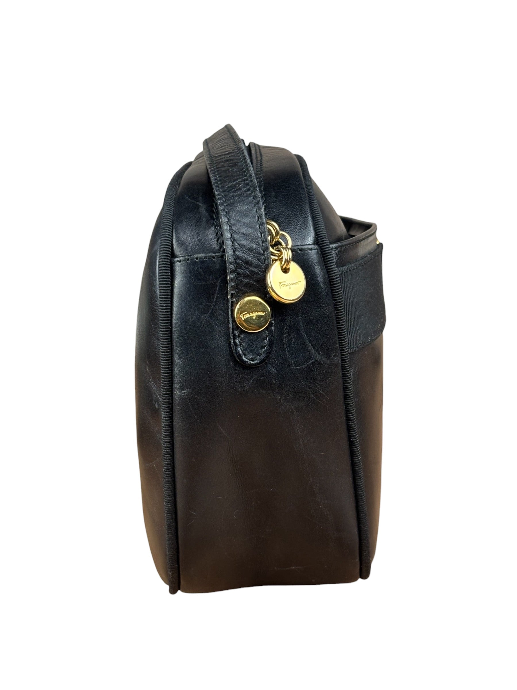 Salvatore Ferragamo Black Leather Vara Bow Crossbody Bag