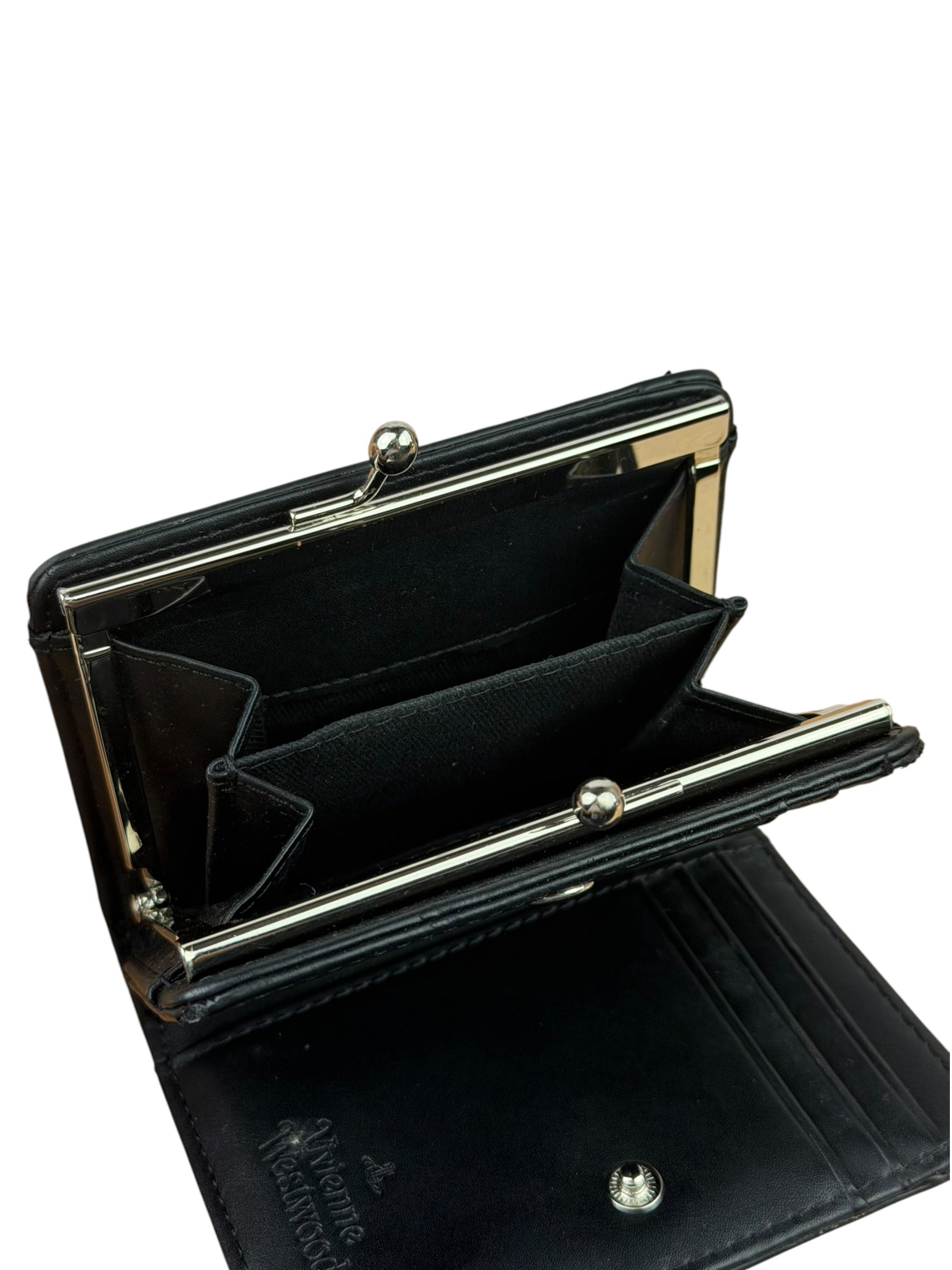 Vivienne Westwood Black Compact Bi-Fold/Kiss Lock Annie Wallet