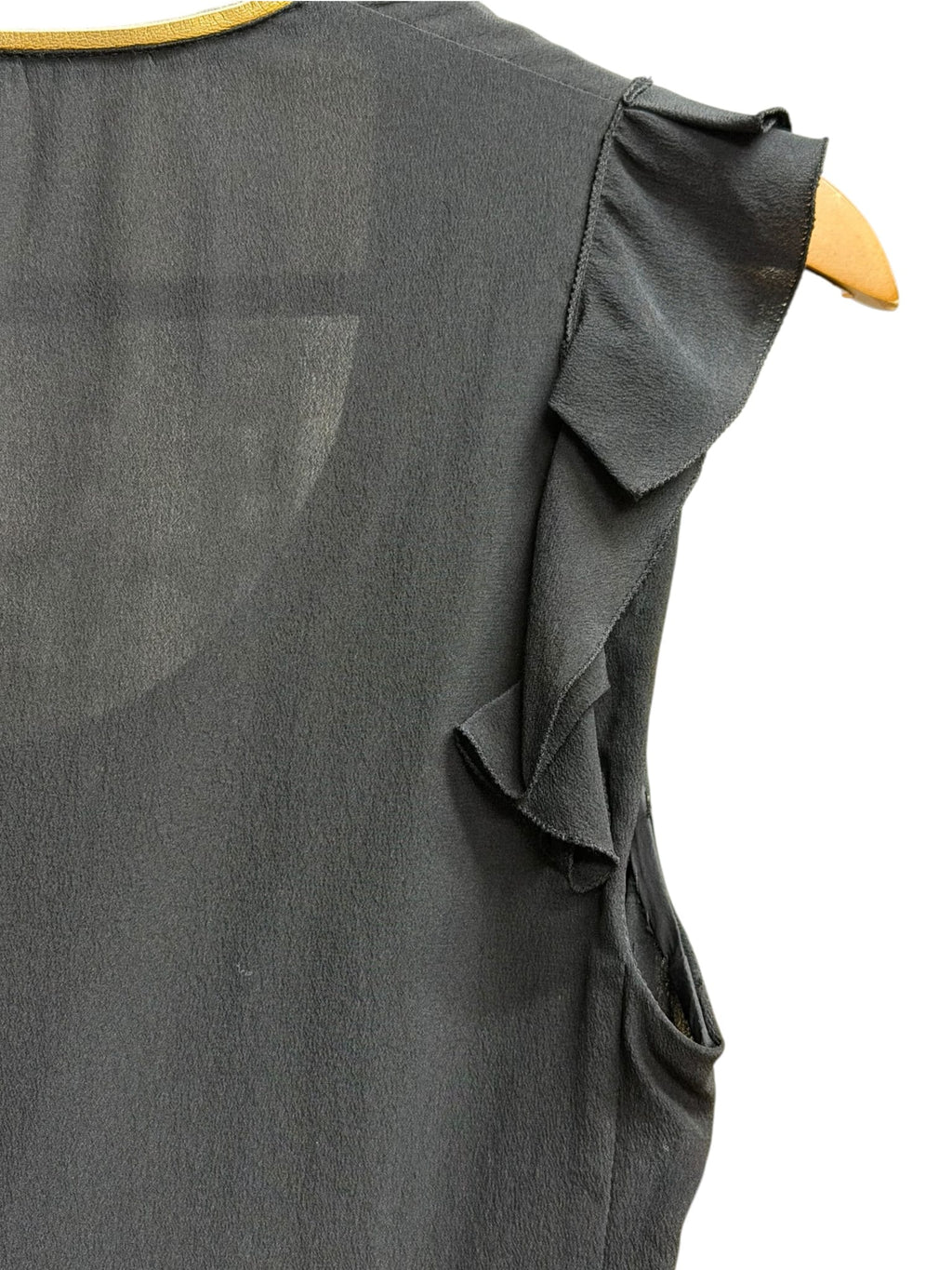2008 Prada Black Silk Gold Leather Top
