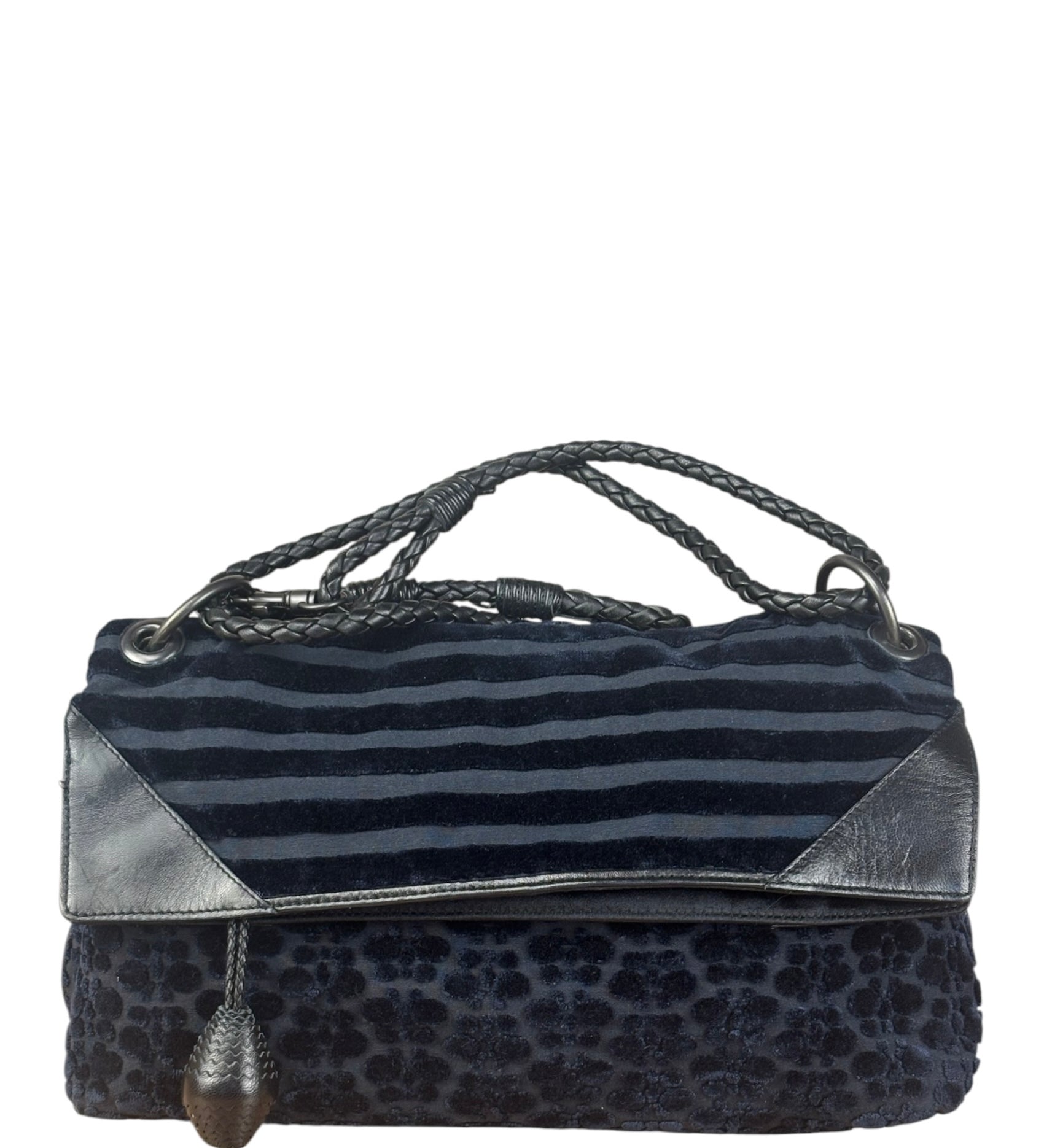 Bottega Veneta Vintage Blue Leopard Chenille Shoulder/Hand Bag