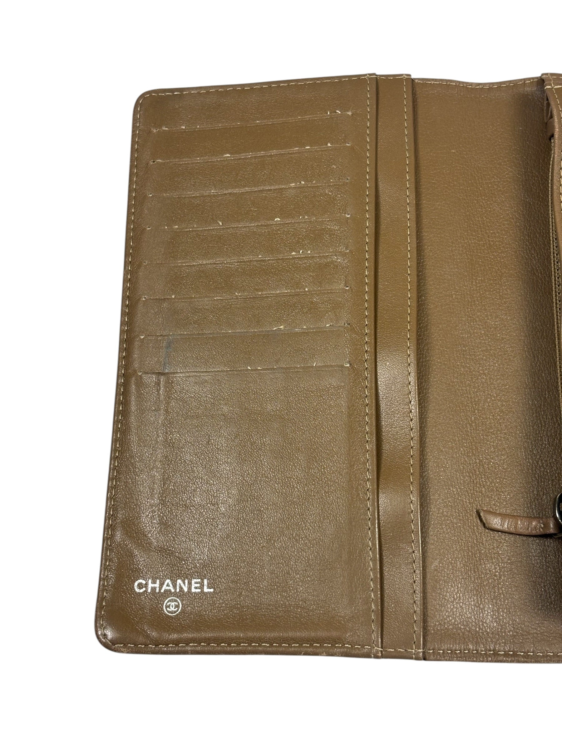 Chanel Metallic Bronze Quilted Leather Bi-Fold Long Wallet