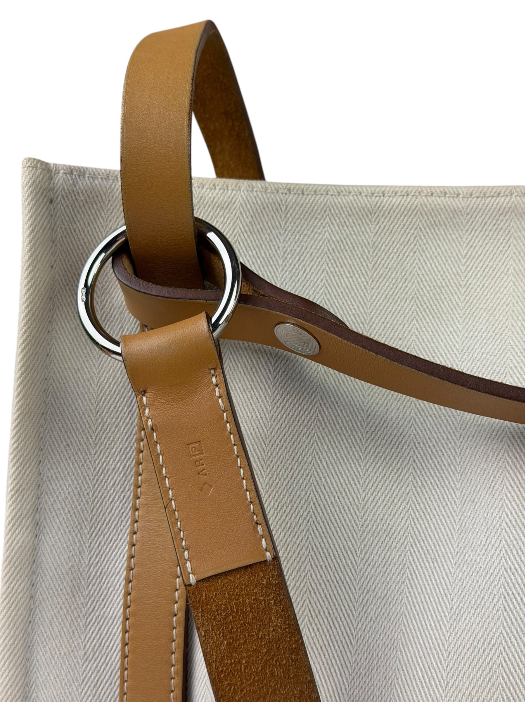 Hermes Beige/Brown Leather Trim Cabalicol Tote