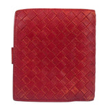 Bottega Veneta Red Leather Nappa Intercciato French Compact Wallet