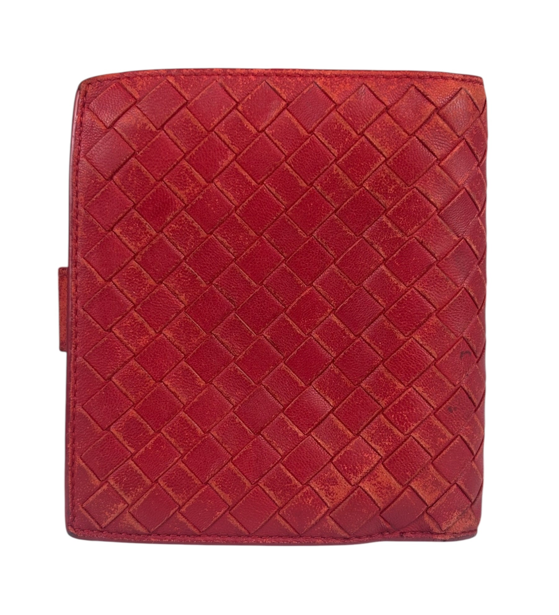 Bottega Veneta Red Leather Nappa Intercciato French Compact Wallet