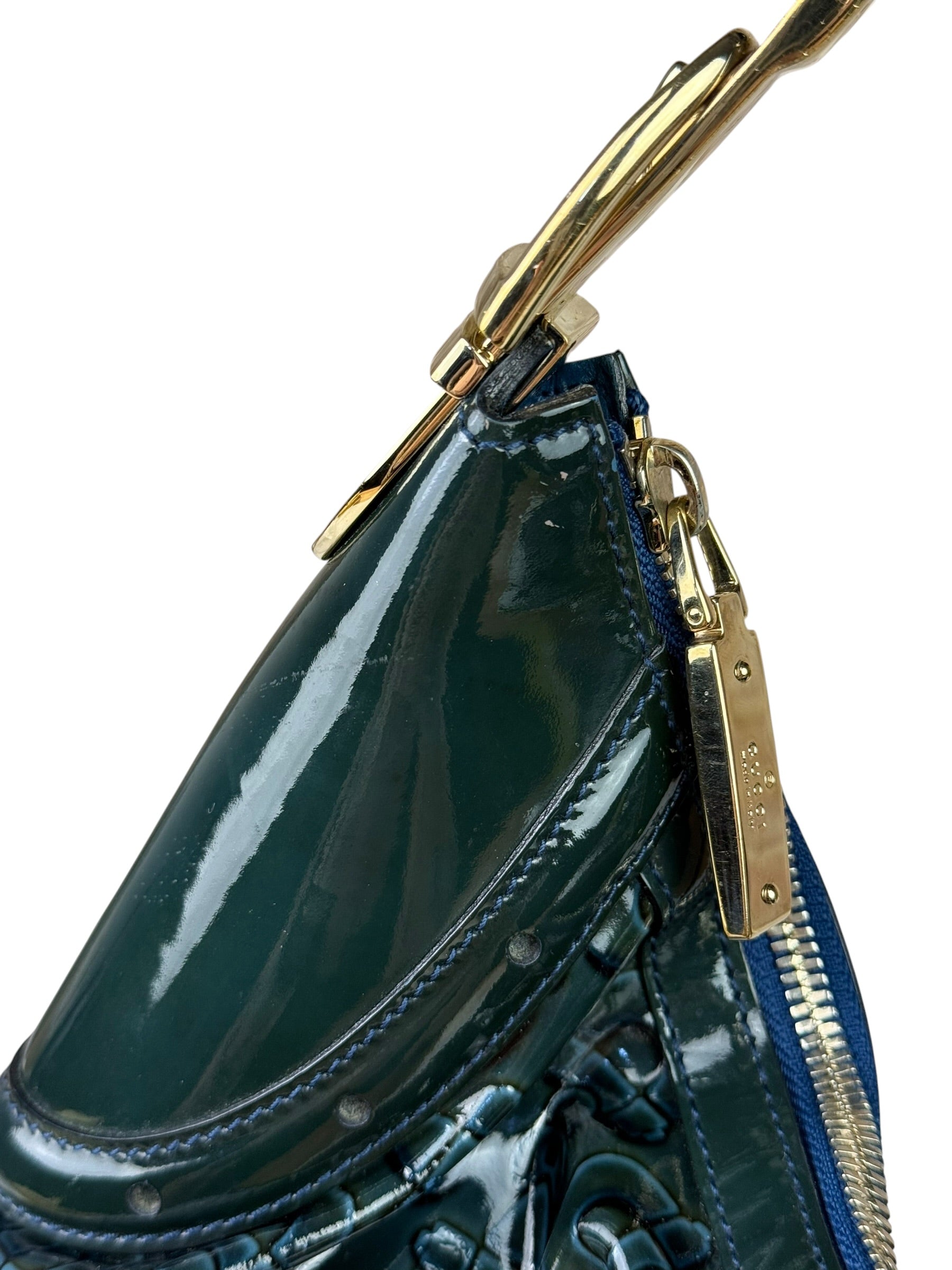 Gucci Vintage Blue/Green Patent Leather Horsebit Glam Hobo Bag
