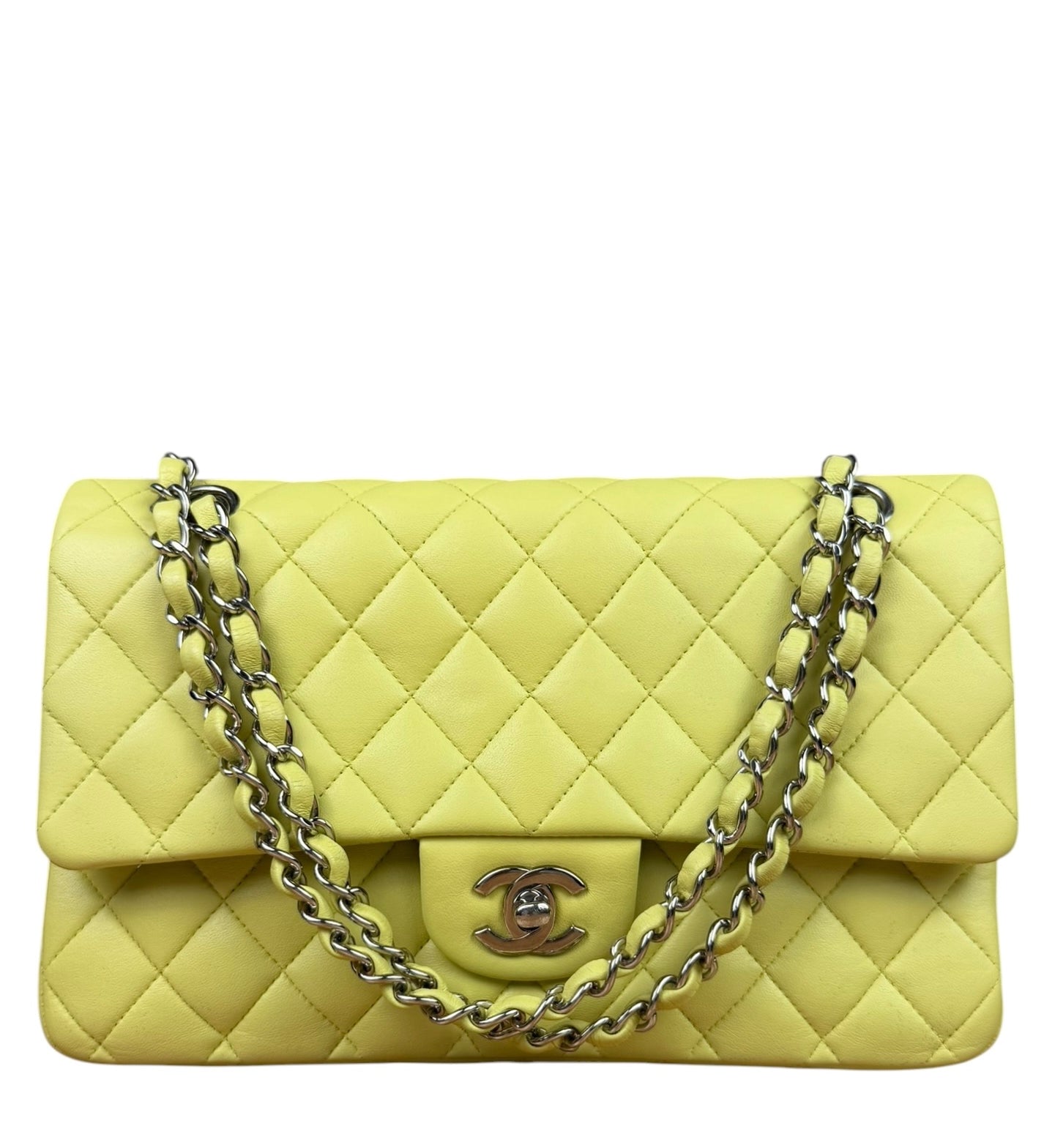 Chanel Yellow Neon Quilted Leather Classic Double Flap Bag 2010