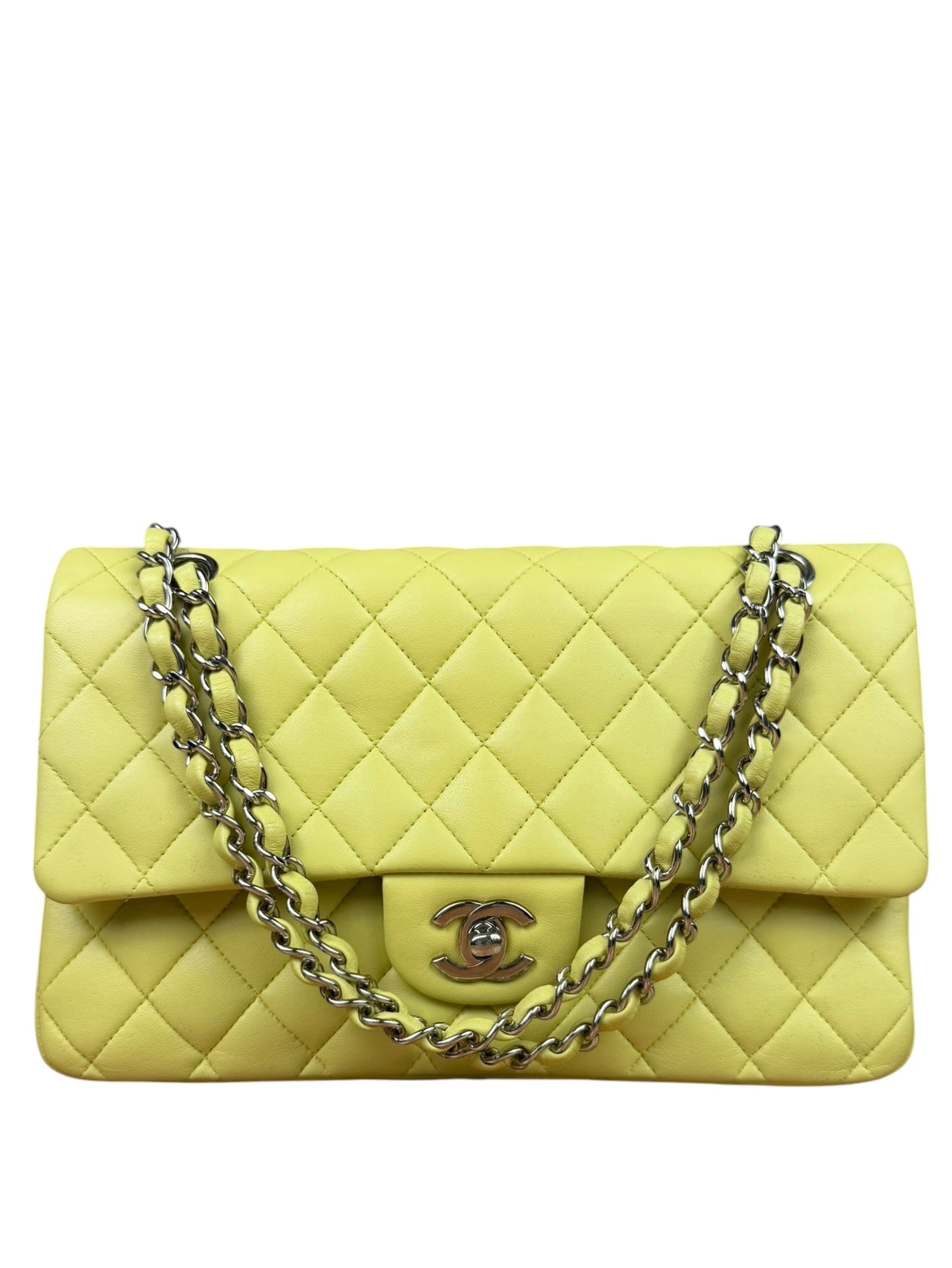 Chanel Yellow Neon Quilted Leather Classic Double Flap Bag 2010