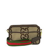 Gucci Brown Leather Trim Jumbo GG Mini Crossbody