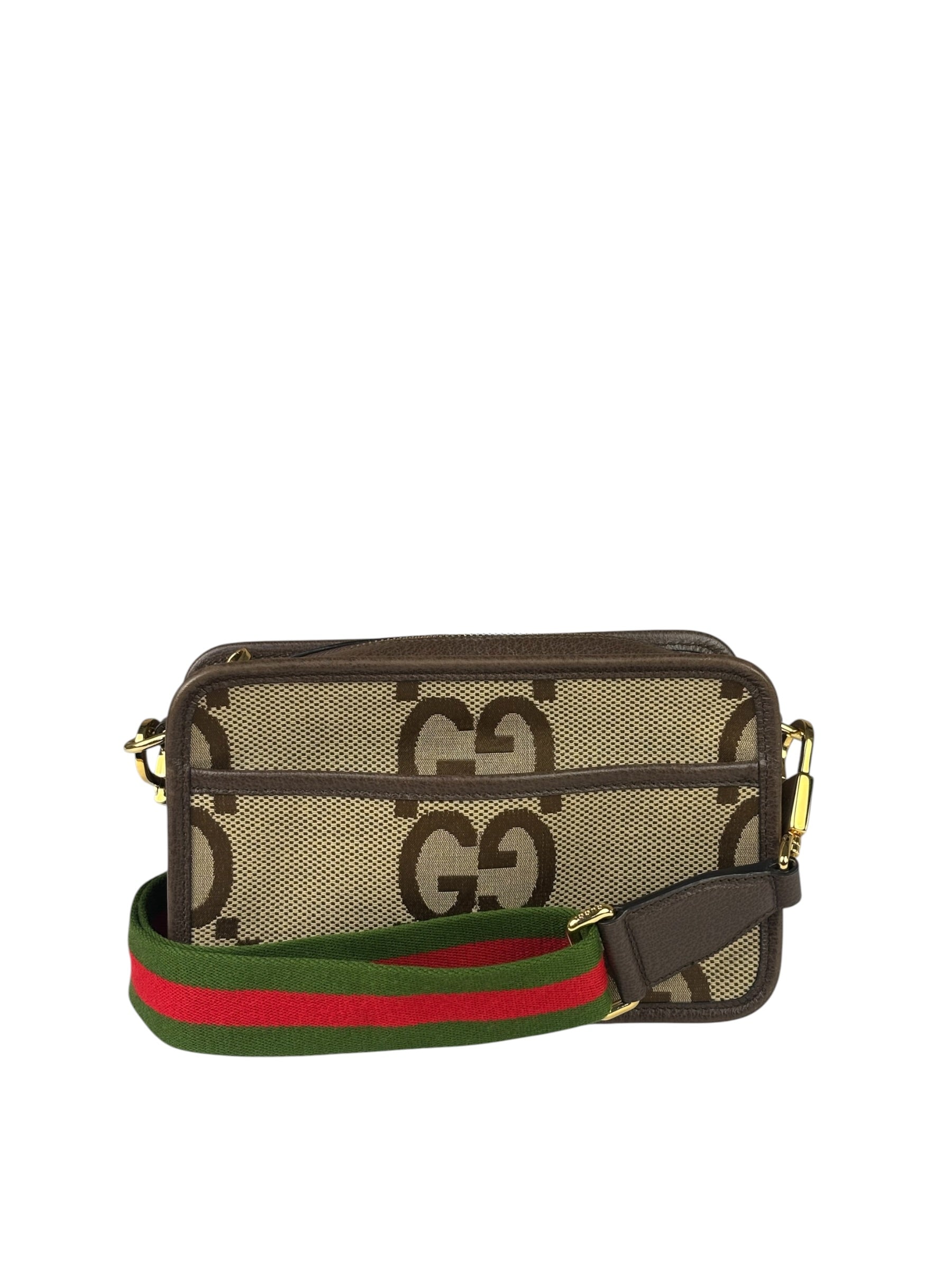 Gucci Brown Leather Trim Jumbo GG Mini Crossbody