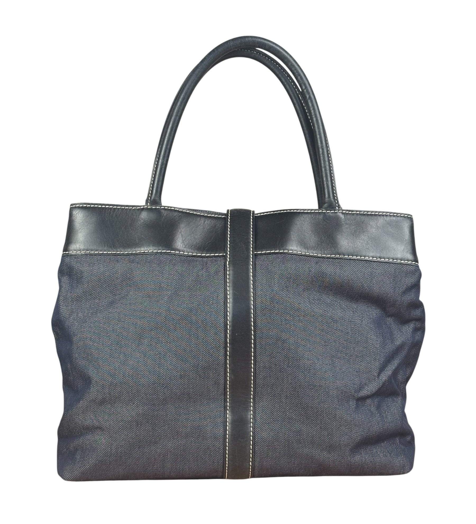 Chanel Vintage Denim/Black Leather CC Turn-Lock Tote Bag 2001