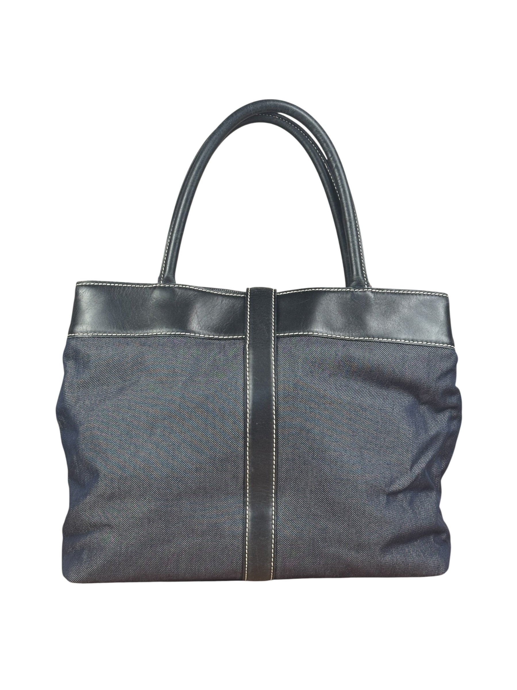 Chanel Vintage Denim/Black Leather CC Turn-Lock Tote Bag 2001