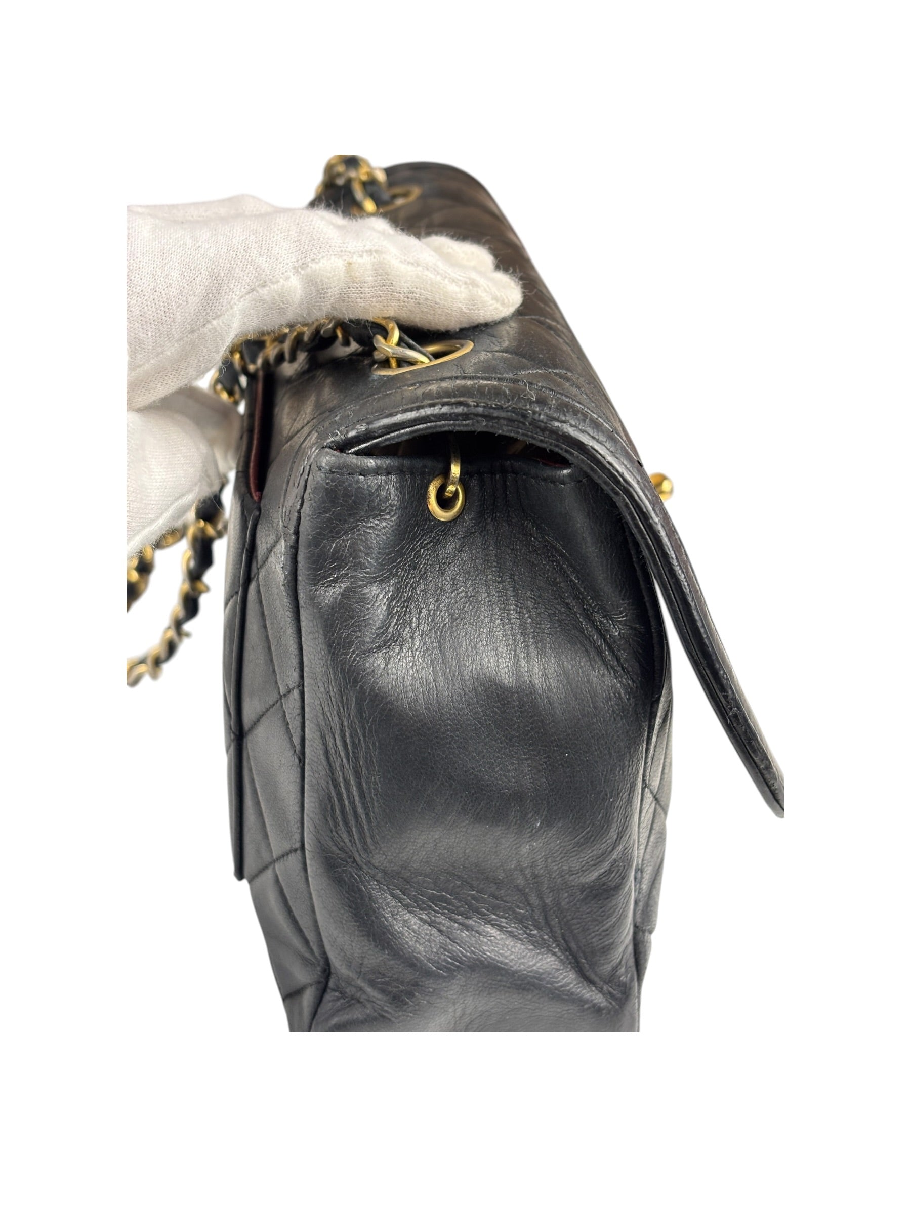 Chanel Vintage Black Leather Double Flap Shoulder Bag 1999