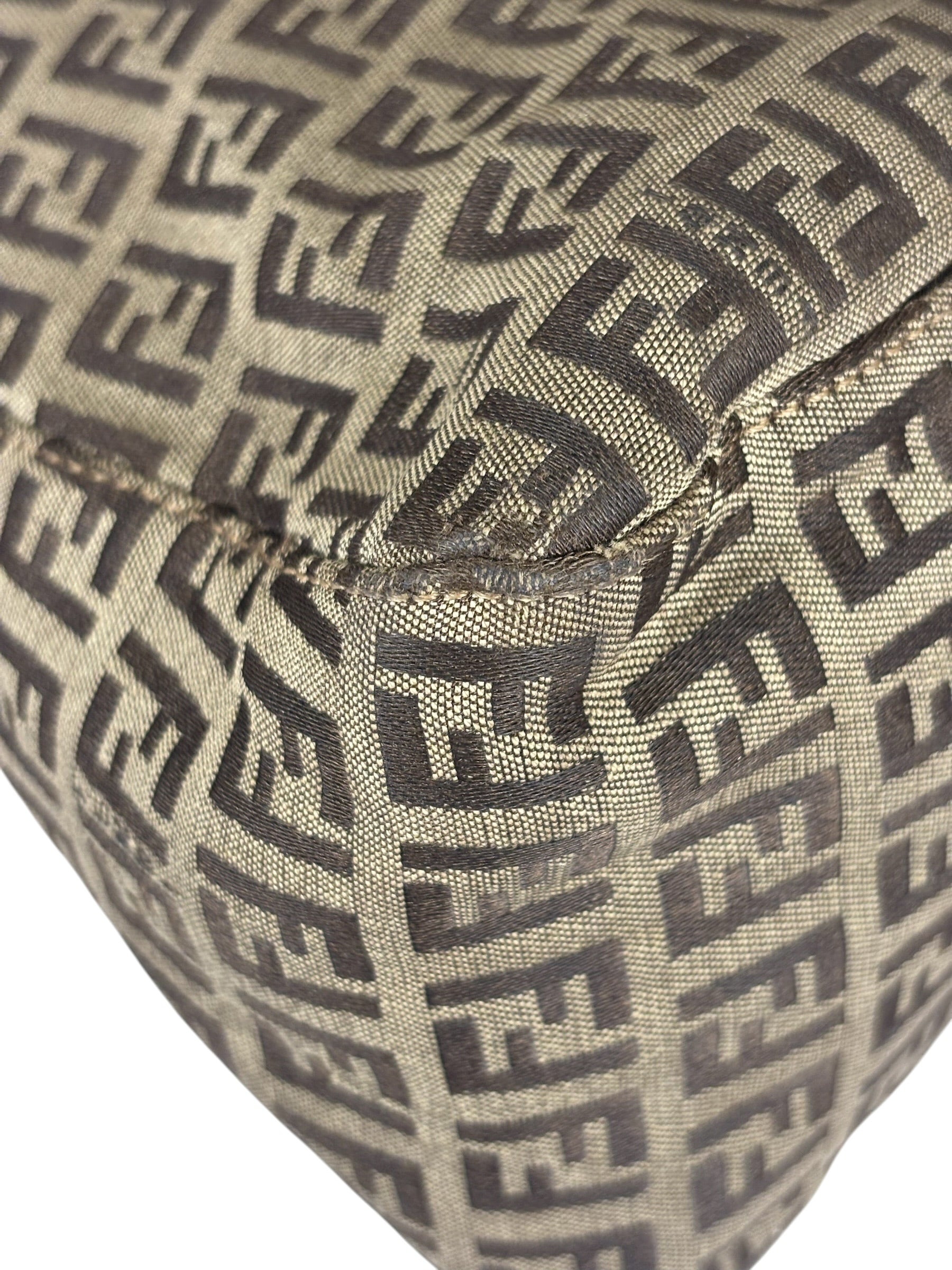 Fendi Brown Leather Trim Zucca Mamma Baguette