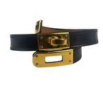 Hermes Black Leather Kelly Double Tour Bracelet
