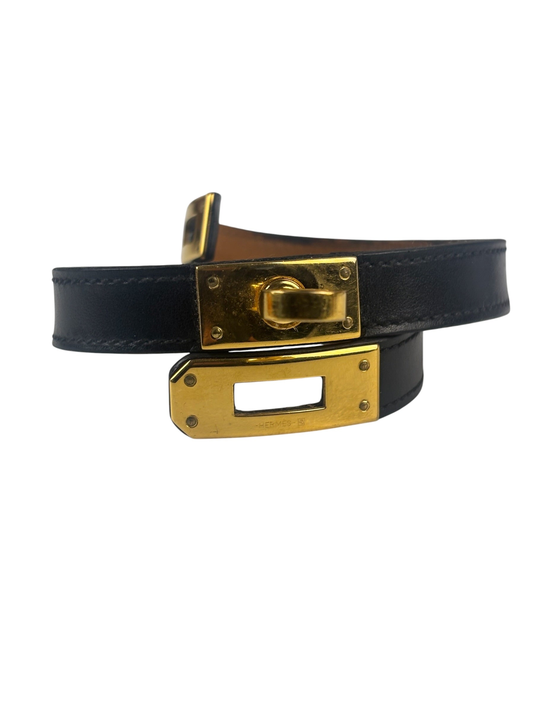 Hermes Black Leather Kelly Double Tour Bracelet