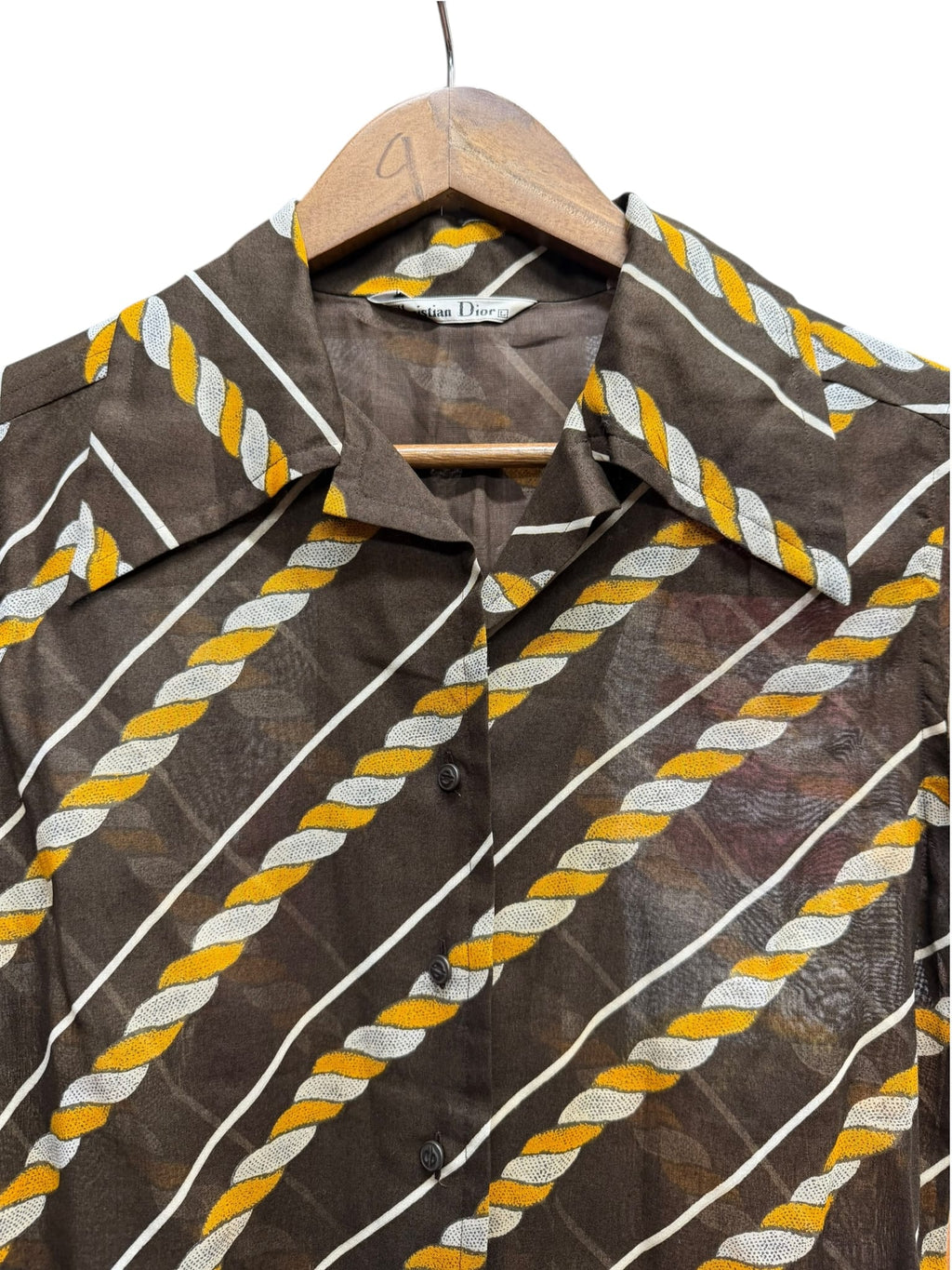 90s Christian Dior Dagger Loop Collar Cotton Rope Print Sleeve Shirt