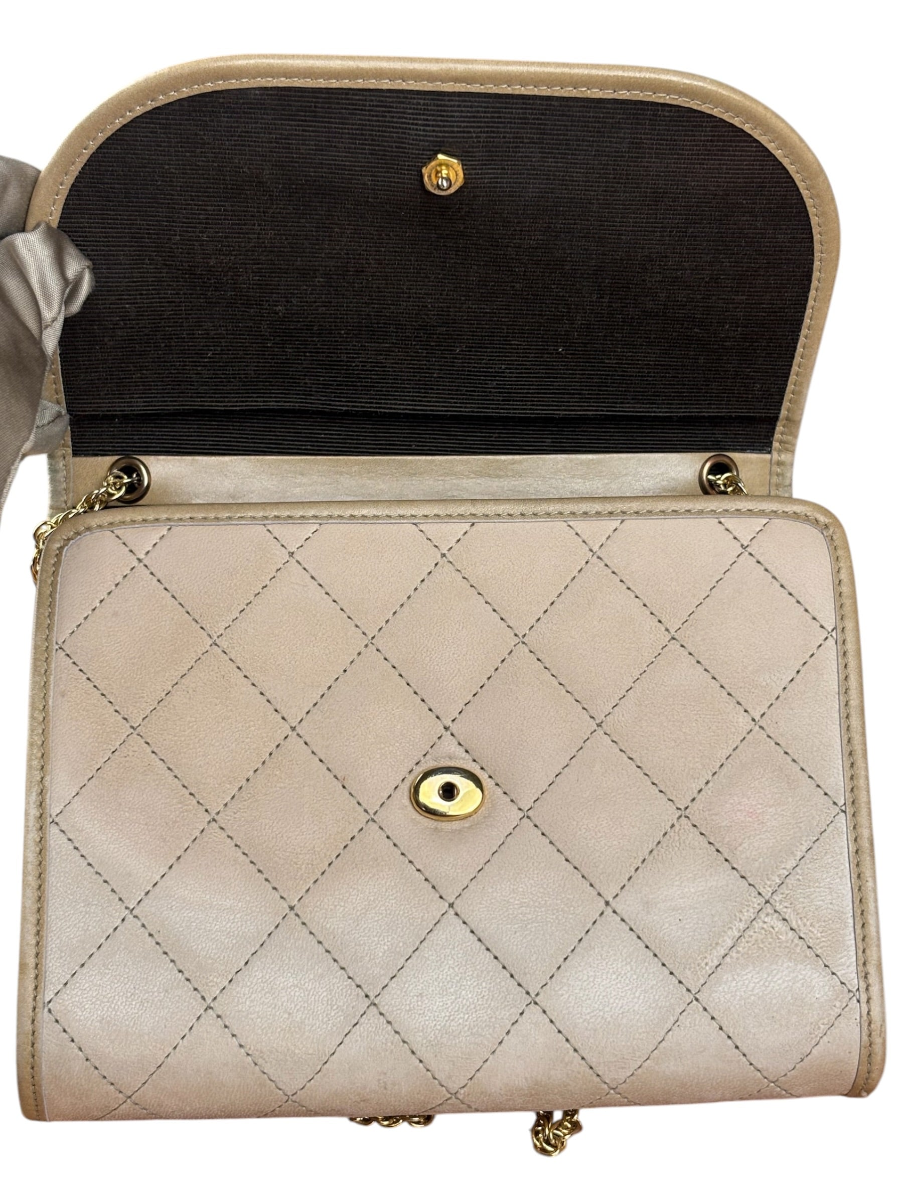 Chanel Beige Leather Trim Matelasse Mini Shoulder Bag 2009