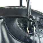 Prada Vintage Black Leather Vitello Drive Perforated Bowling Tote Bag
